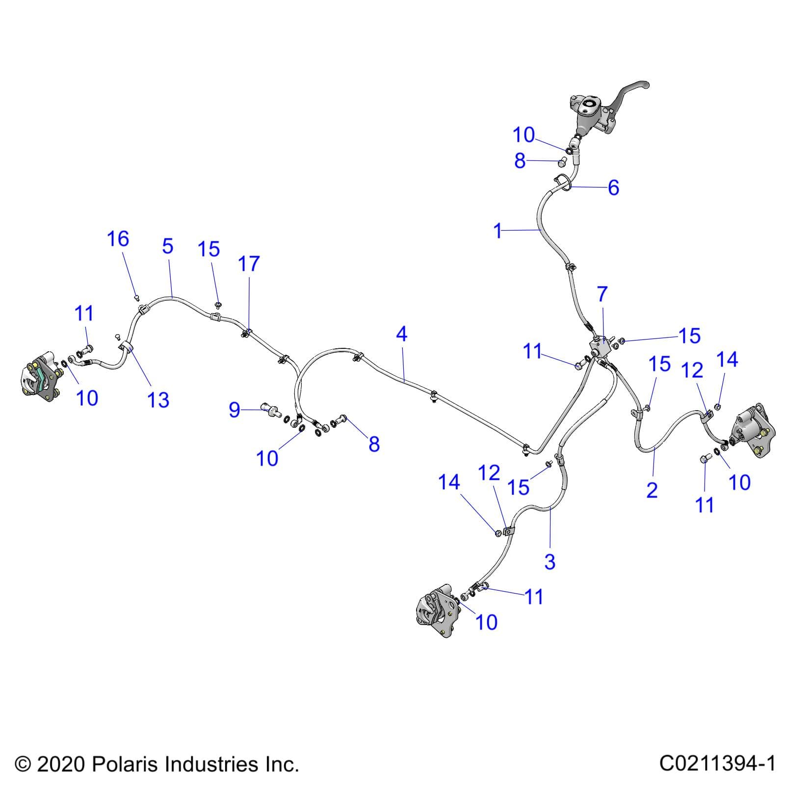 2026 SPORTSMAN 570 UTL 49S — BRAKES, BRAKE LINES - A26SHR57AG (C0211394-1) diagram