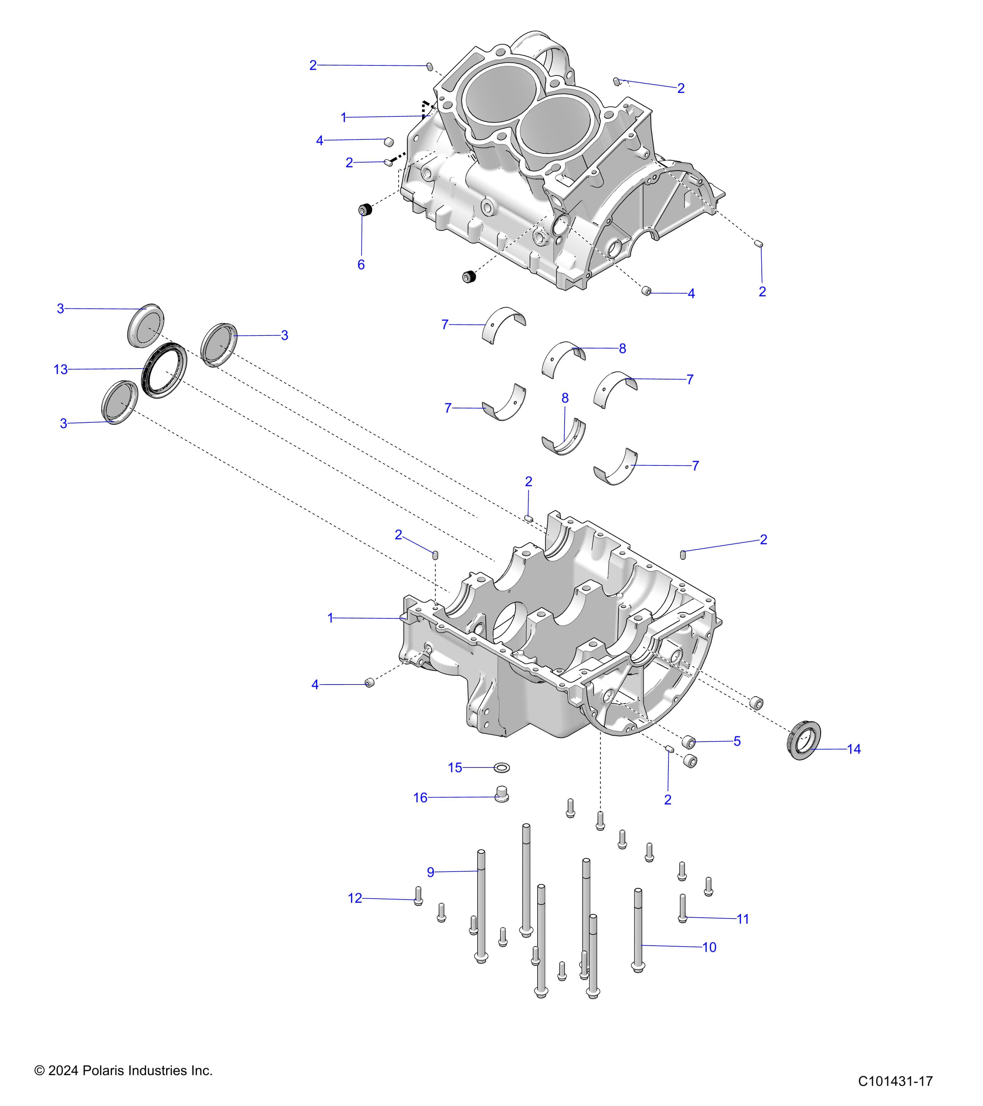 2026 SPORTSMAN 850 EPS PREM 48" R01 - A26SXE85AN/AZ — ENGINE, CRANKCASE - A26SXE85AN/AZ (C101431-17) diagram
