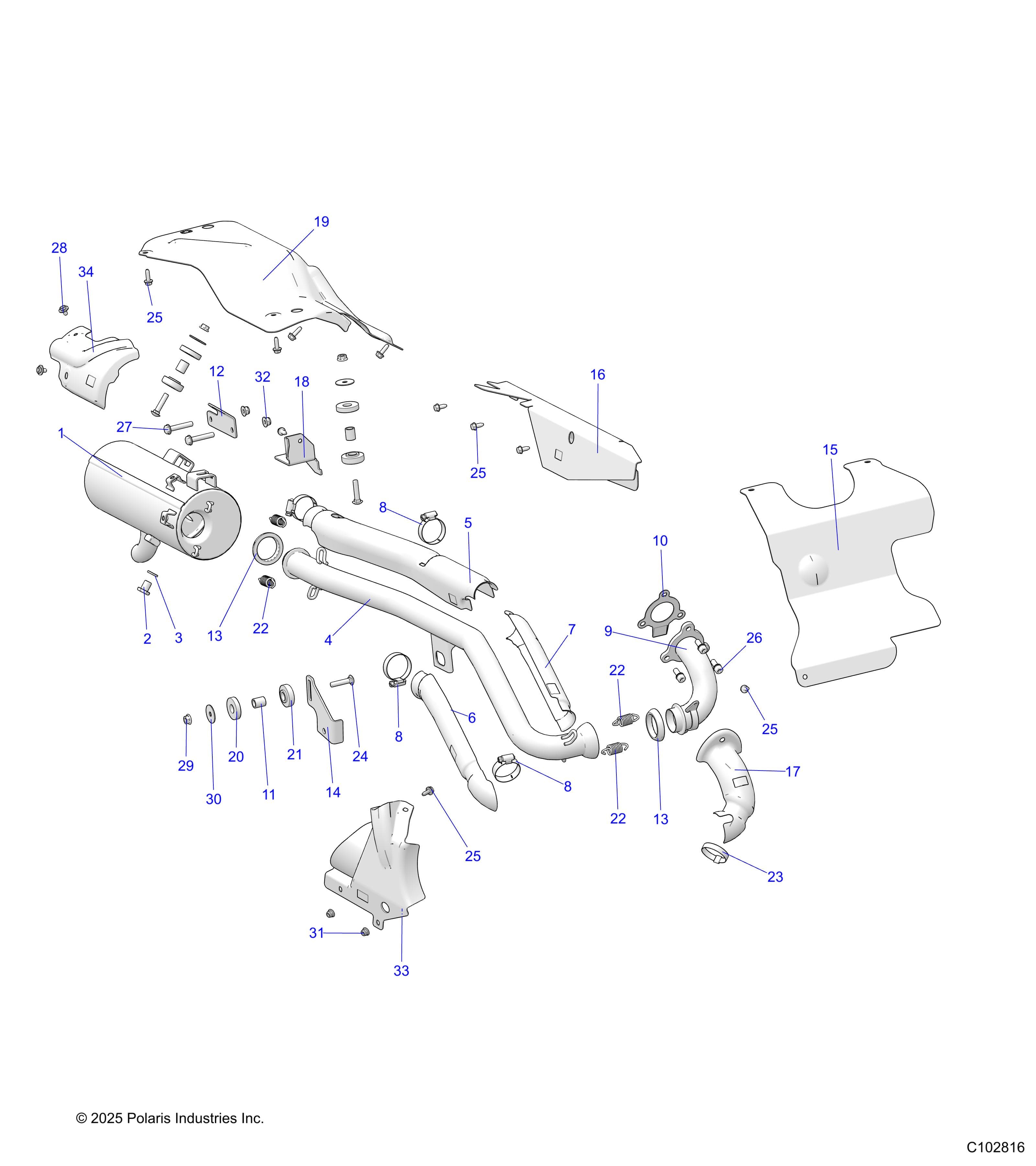 2026 SPORTSMAN 570 EPS PREM 40th — ENGINE, EXHAUST - A26SEZ57AB (C102816) diagram