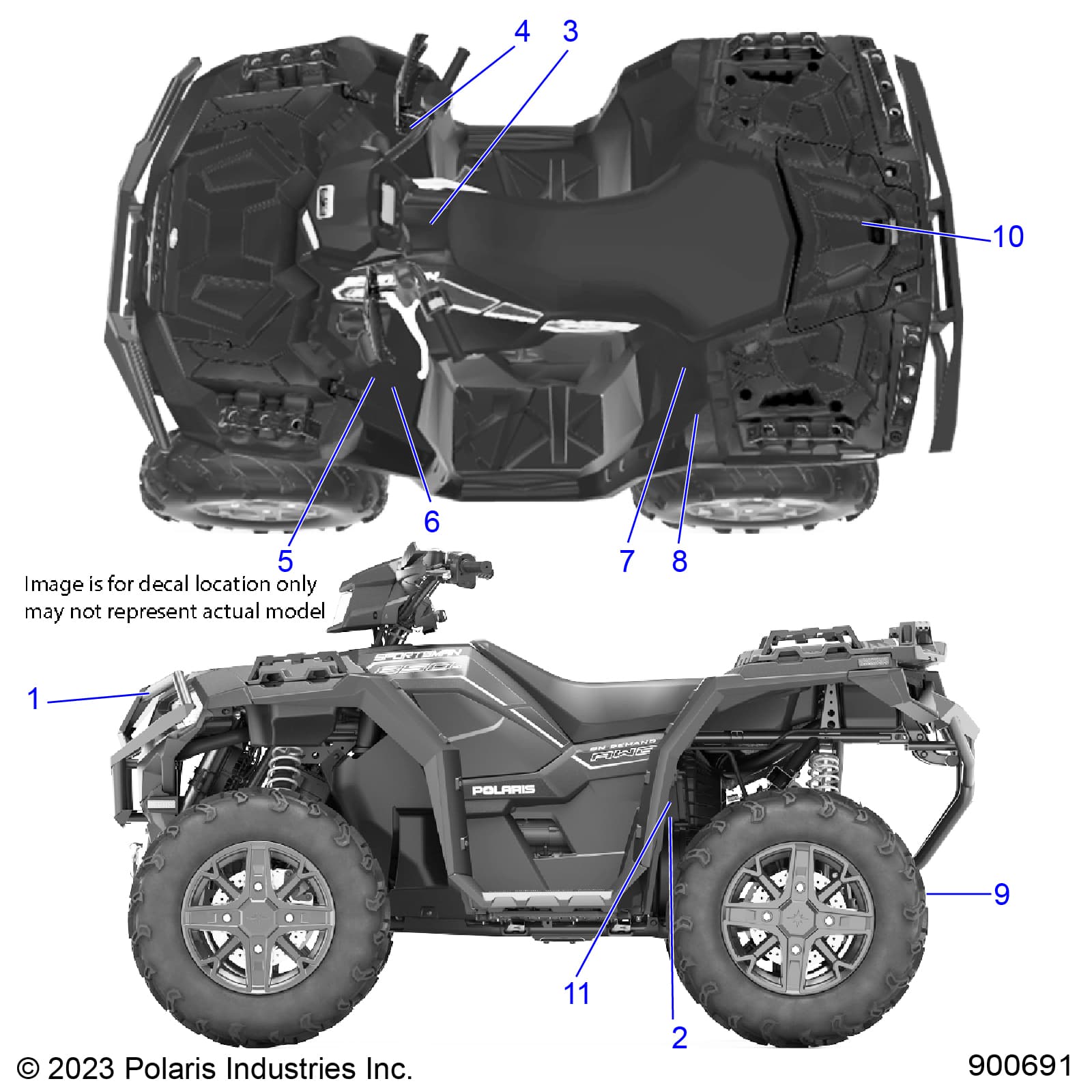 2026 SPORTSMAN 850 TRAIL 49 R01 - A26SXZ85A9/AN/AZ — BODY, DECALS, STANDARD - A26SXZ85A9/AN/AZ (900691) diagram