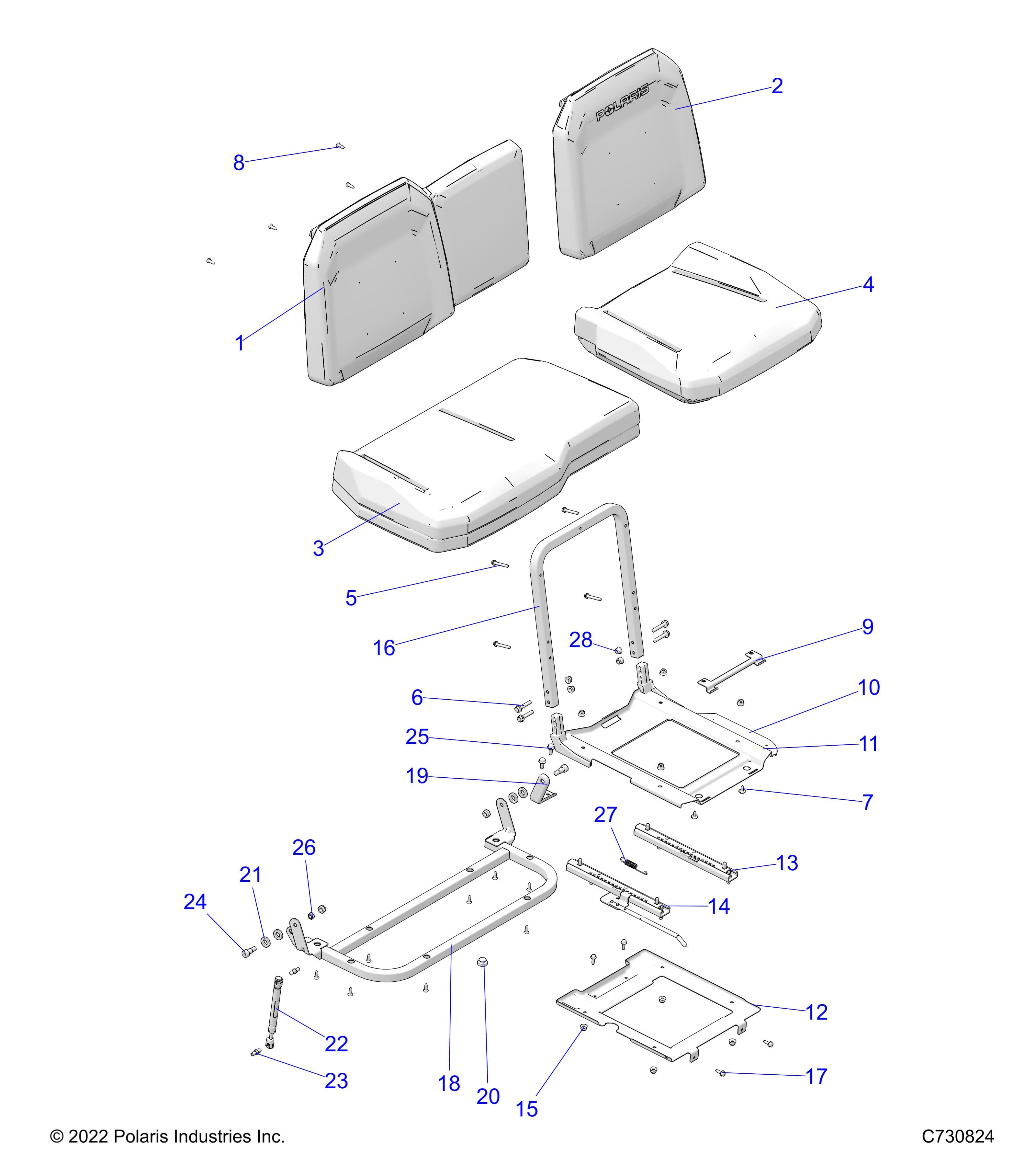 2026 RANGER 1000 XP CREW NSTR PREMIUM — BODY, SEAT ASSEMBLY & SLIDER - R26RSU99A9/B9/AF/BF/AH/BH/AS/BS/AB/BB (C730824) diagram