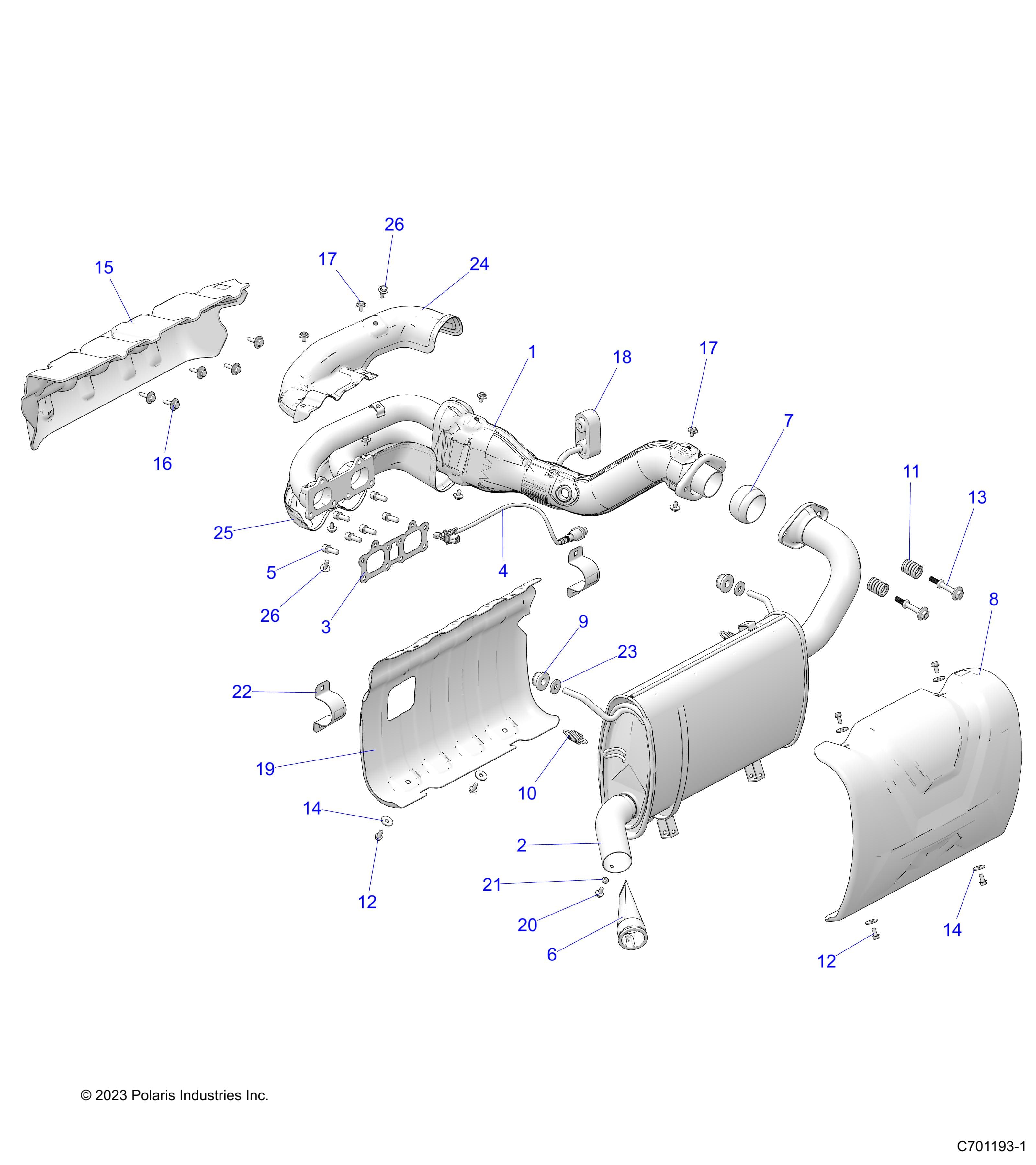 2026 RANGER 1000 XP NSTR ULTIMATE TRAIL BOSS — ENGINE, EXHAUST SYSTEM - R26RRV99AK (C701193-1) diagram