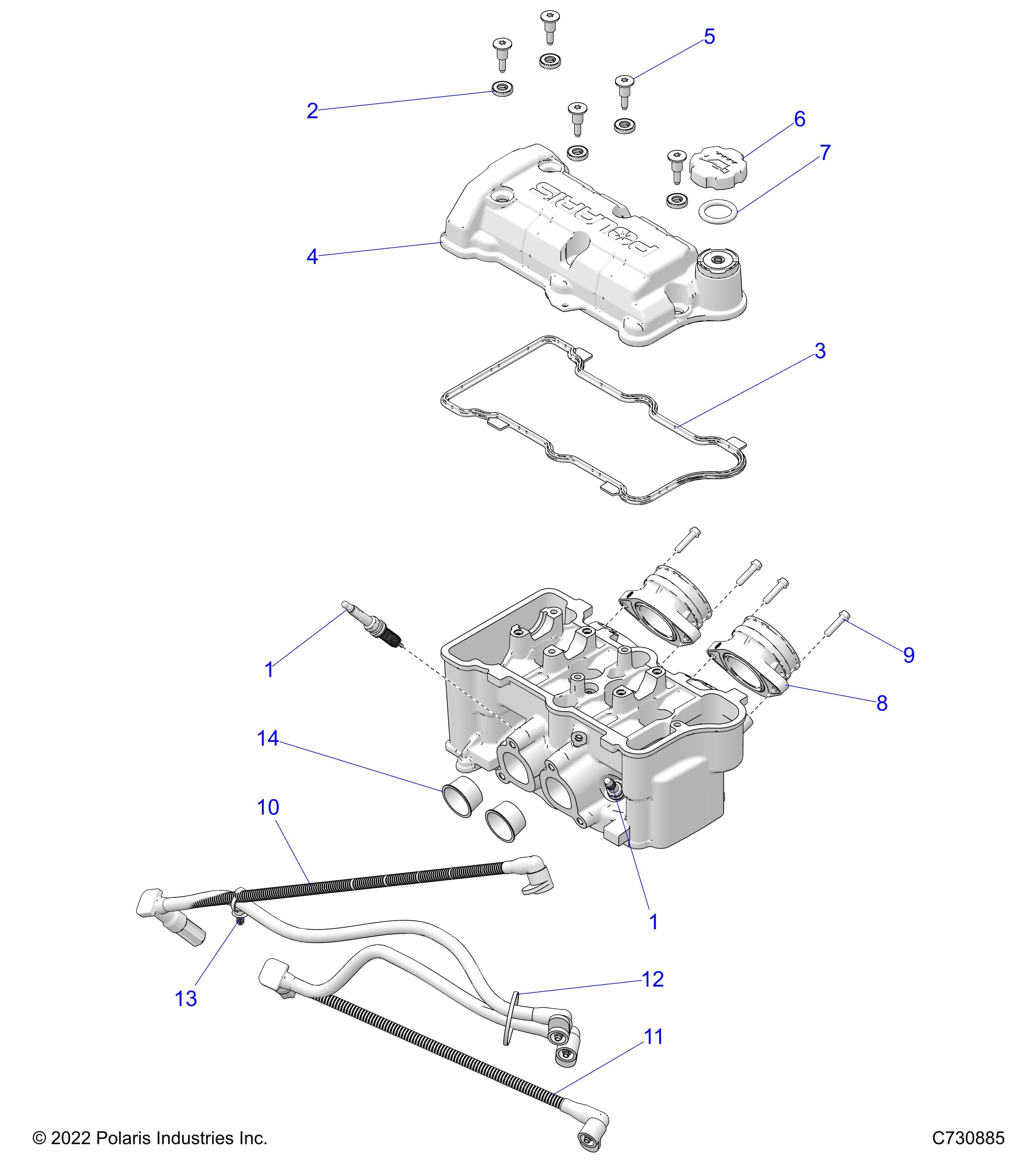2026 RANGER 1000 NON EPS — ENGINE, THROTTLE BODY & VALVE COVER  - R26TAA99A1/B1 (C730885) diagram