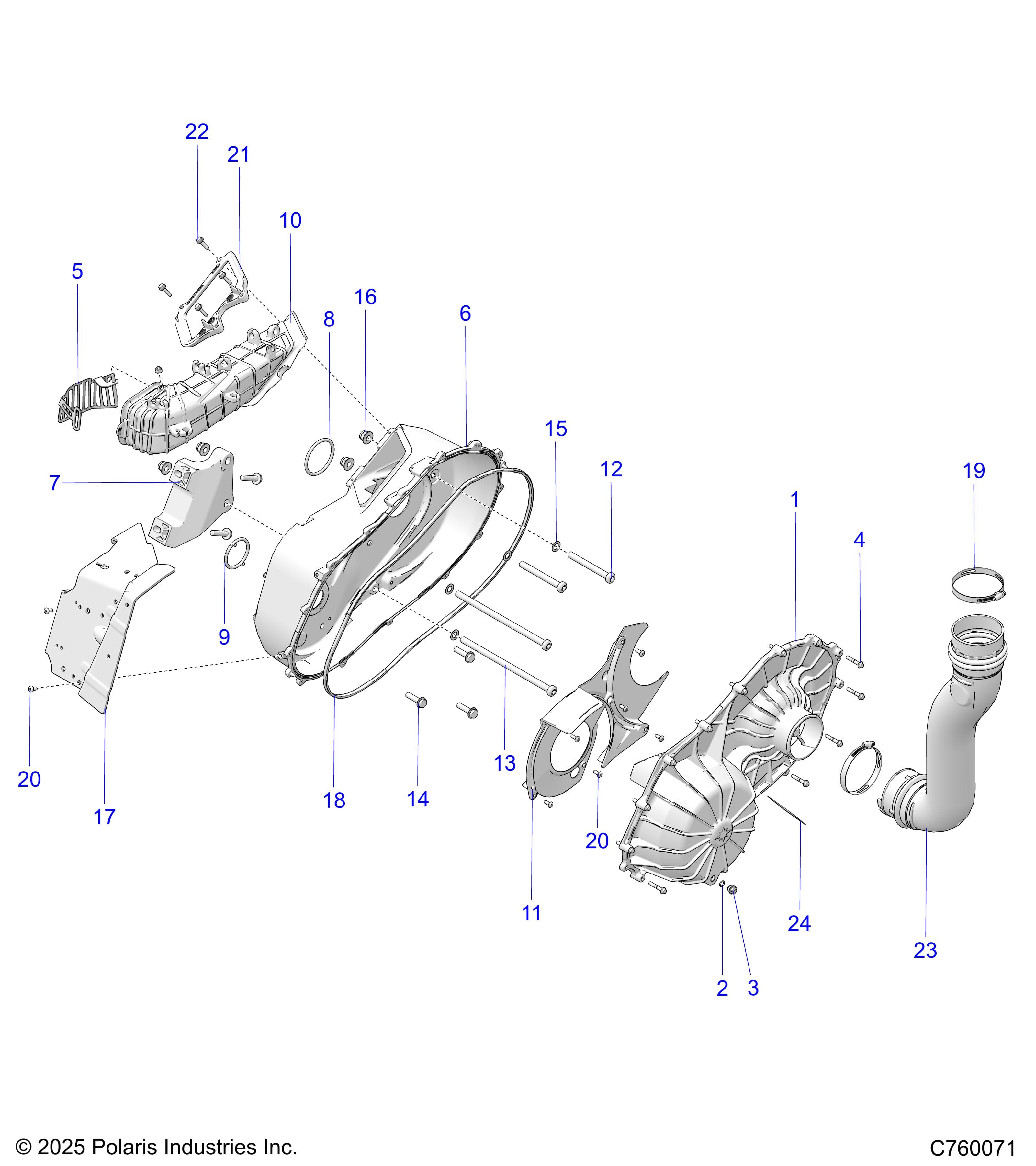 2026 RZR XP S 1000 ULTIMATE — DRIVE TRAIN, CLUTCH COVER AND DUCTING - Z26NEY99A4/B4/A6/B6 (C760071) diagram