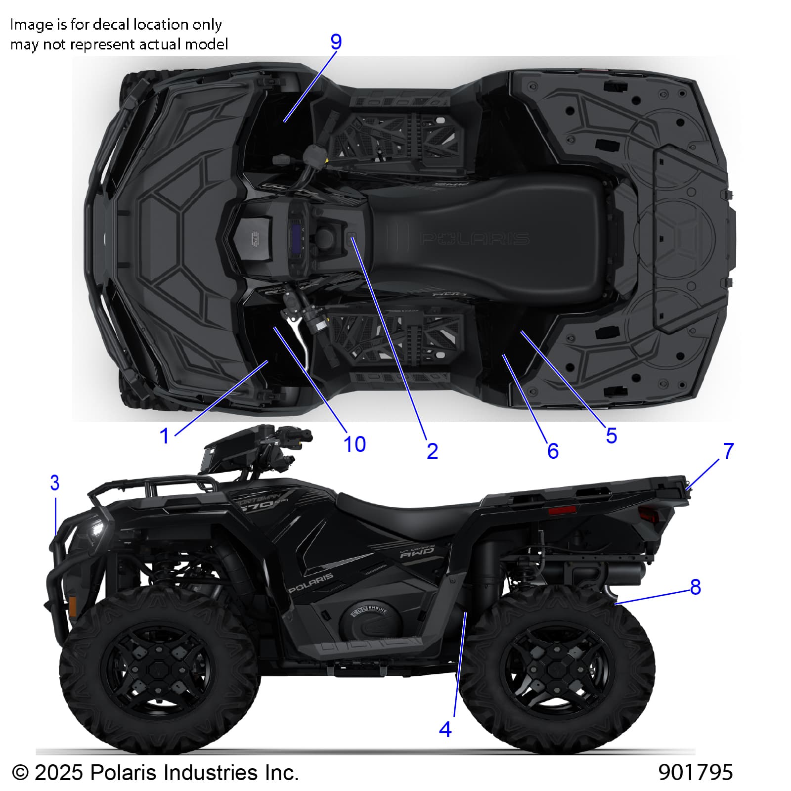 2026 SPORTSMAN 570 EPS TRAIL PACKAGE — BODY, DECALS, STANDARD - A26SHY57AL/AS (901795) diagram