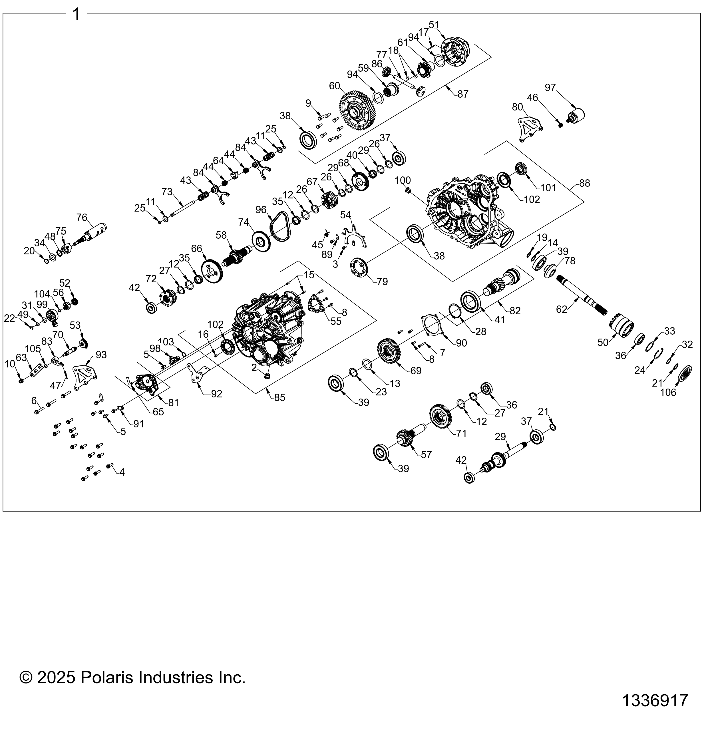 2026 RANGER 500 — DRIVE TRAIN, MAIN GEARCASE INTERNALS diagram