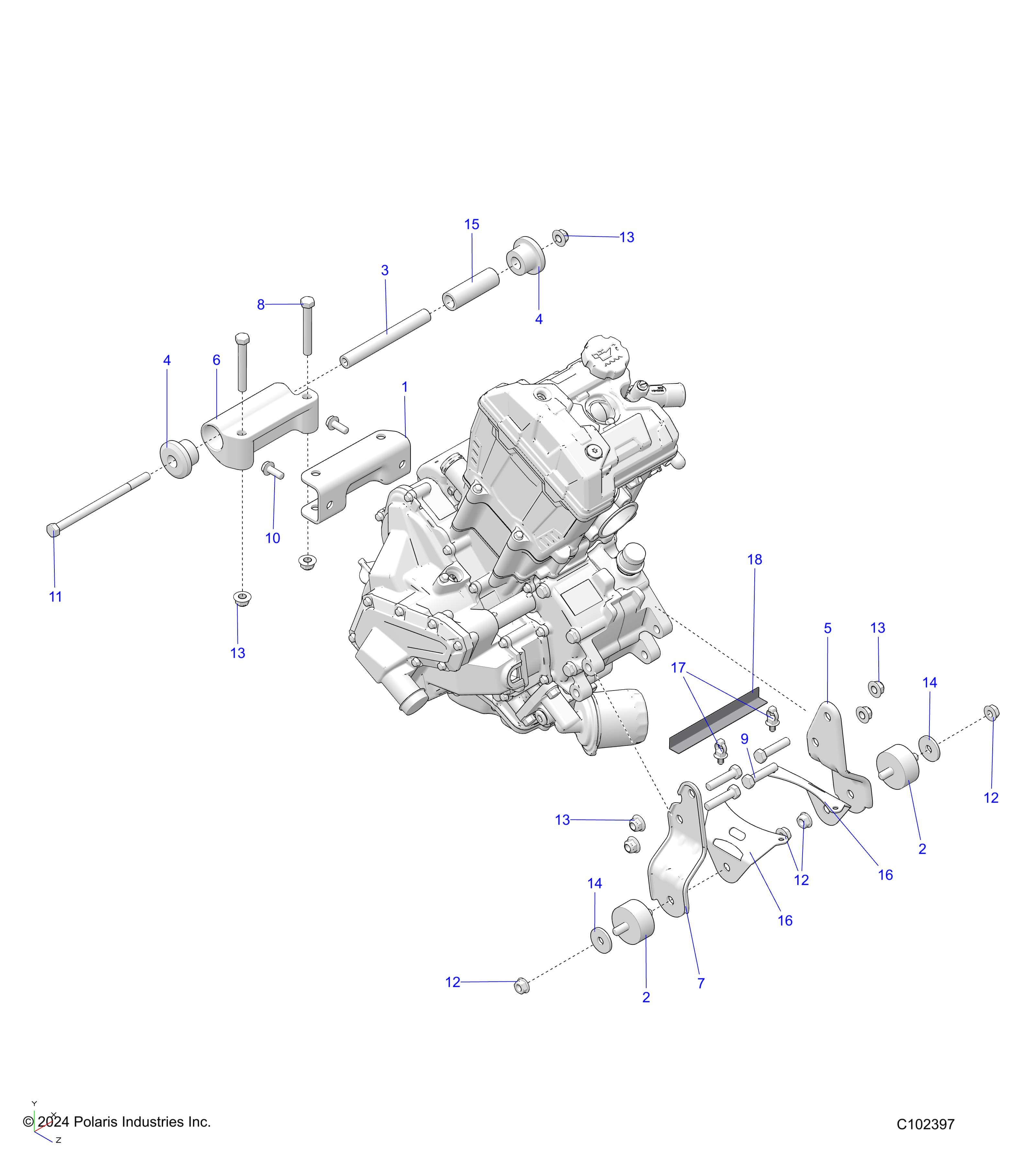 2026 SPORTSMAN 450 50S — ENGINE, MOUNTING & LONG BLOCK - A26SEA50B1/B4 (C102397) diagram