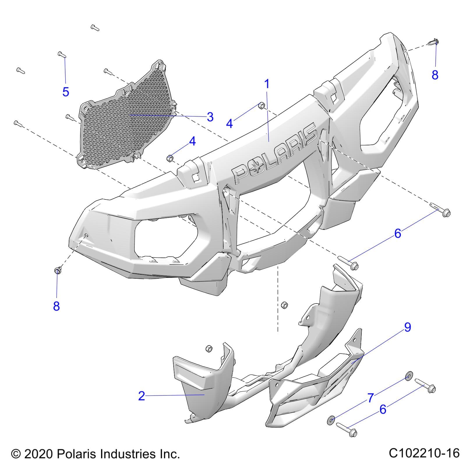 2026 SPORTSMAN TOURING 850 48" R02 - A26SYE85AL — BODY, FRONT BUMPER and MOUNTING - A26SYE85AL (C102210-16) diagram