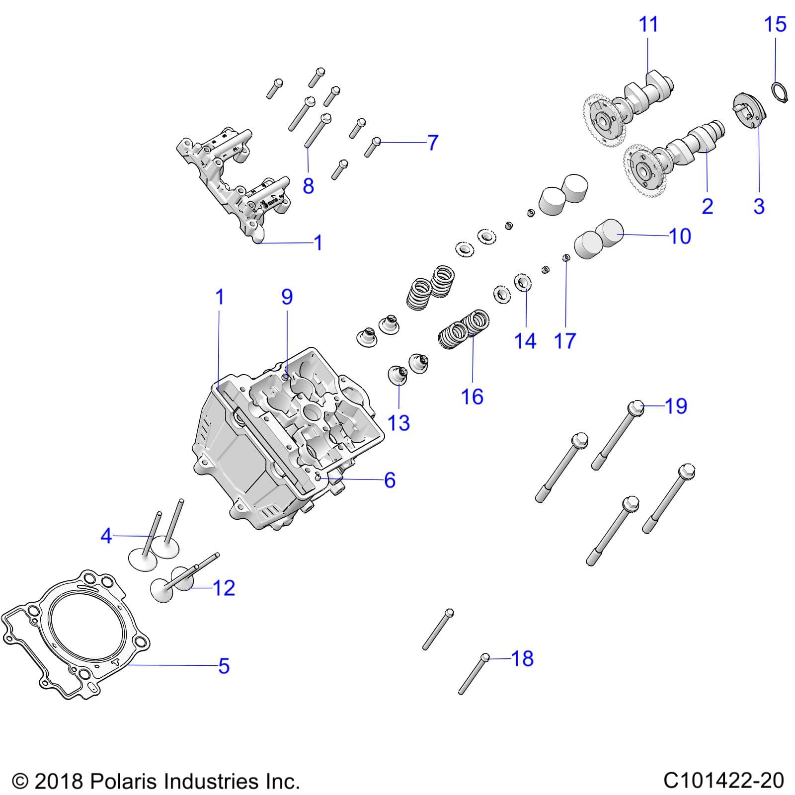 2026 SPORTSMAN 570 6X6 EPS 49S — ENGINE, CYLINDER HEAD, CAMS and VALVES - A26SKE57A1 (C101422-20) diagram
