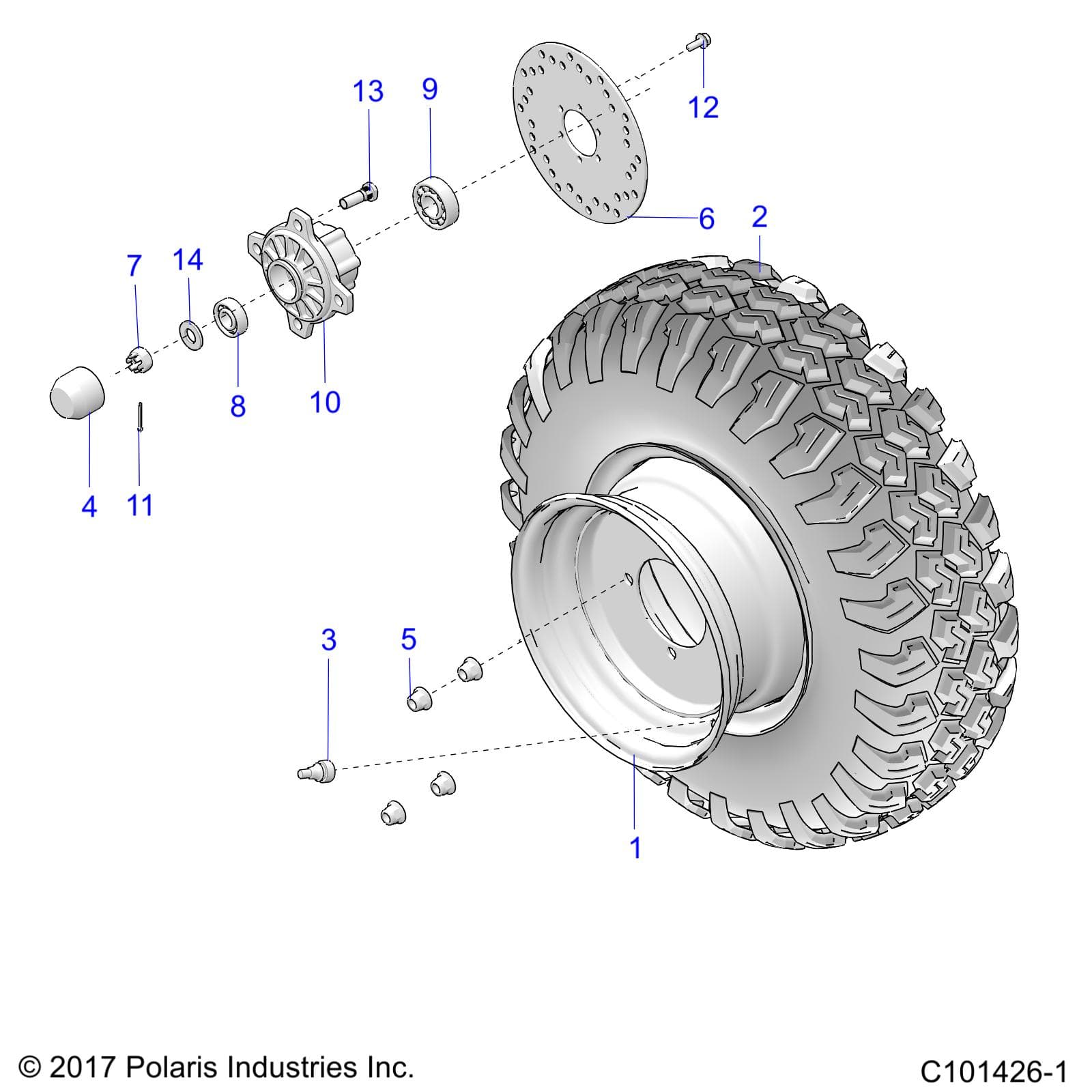 2026 RANGER 150 EFI — WHEELS, FRONT TIRE AND BRAKE DISK - R26HZA15A5/B5 (101426-1) diagram