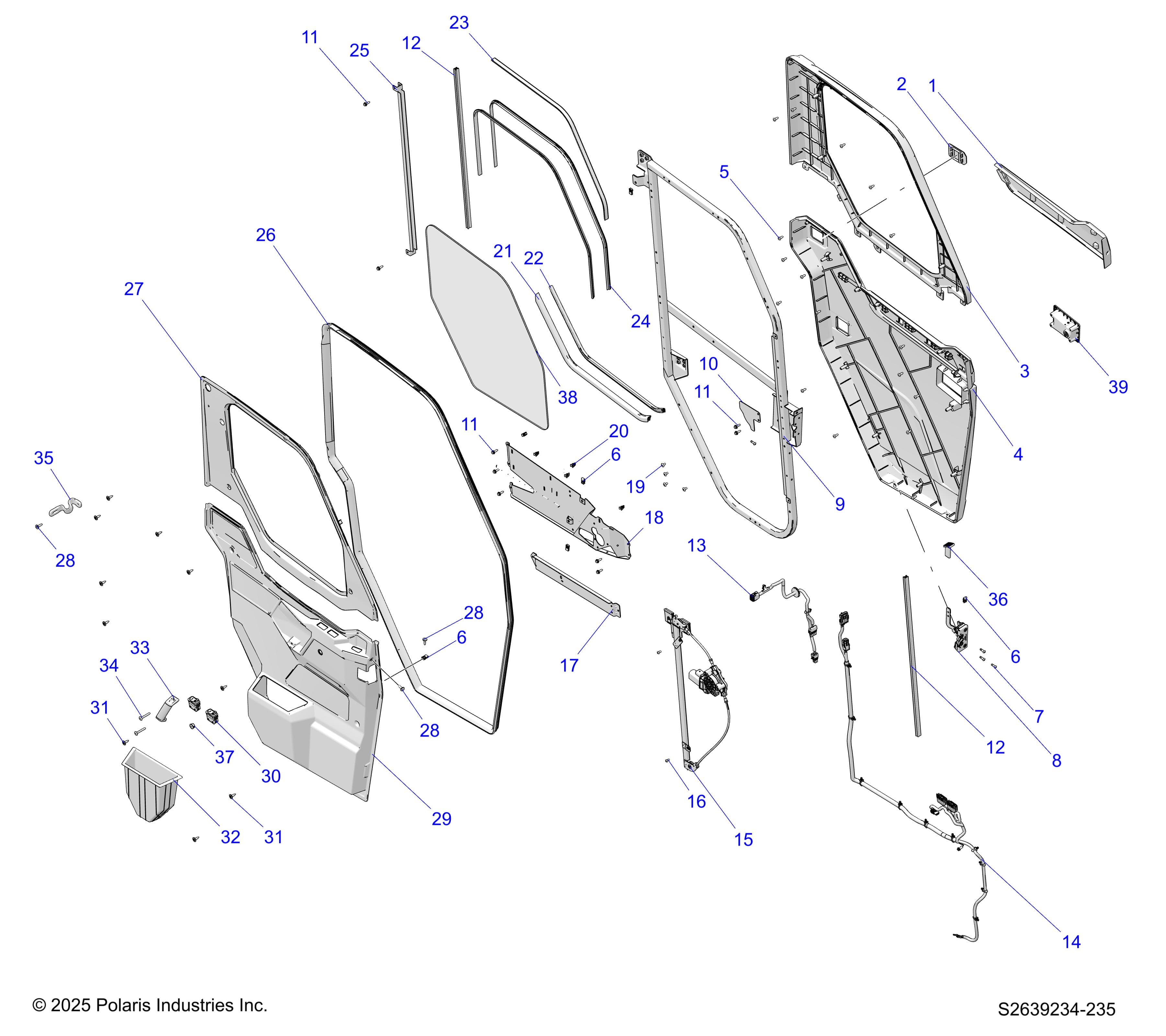 2026 RANGER 1000 XP CREW NSTR ULTIMATE TRAIL BOSS — BODY, DOOR, FRONT POWER - R26RSV99AK diagram