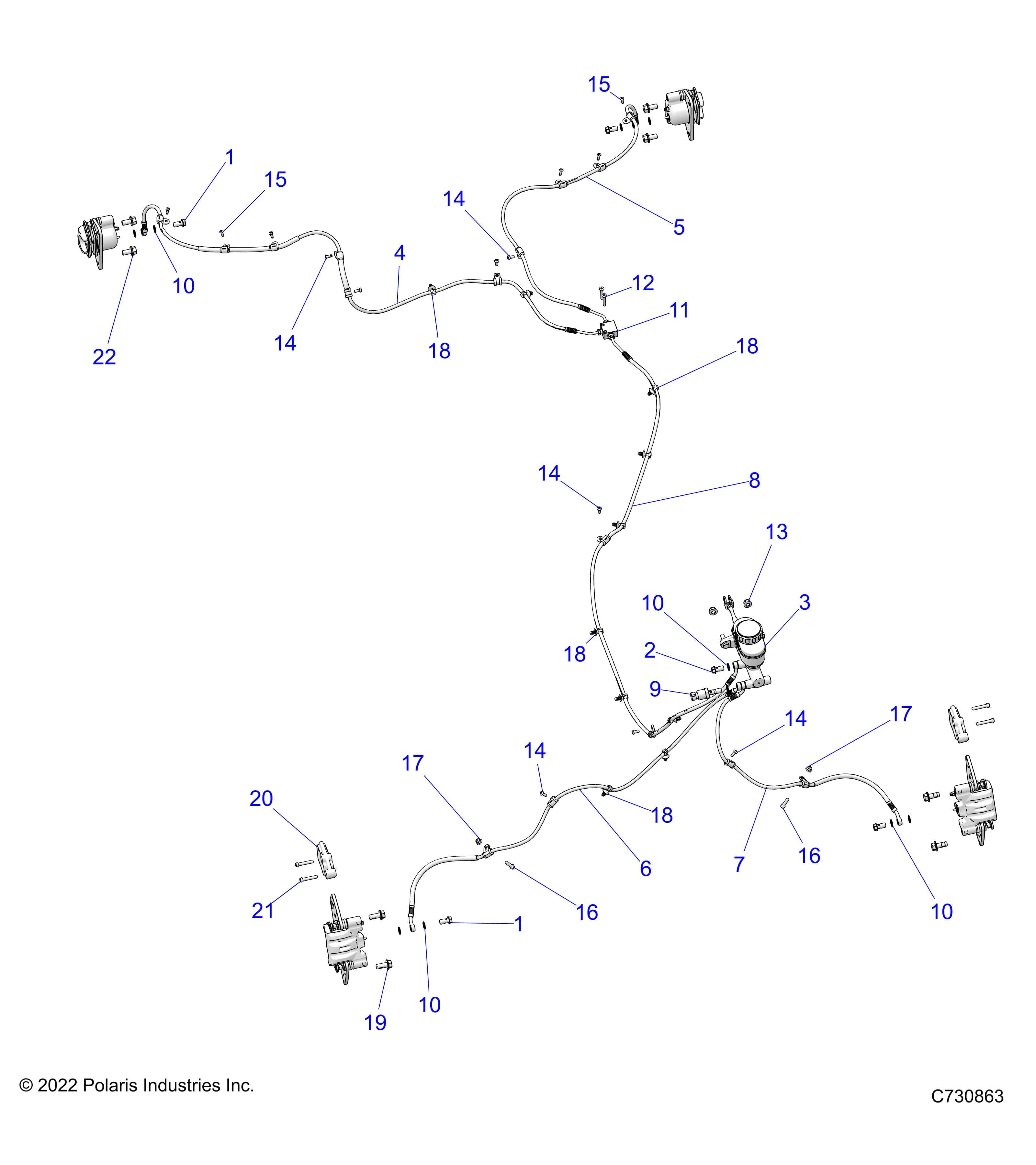 2026 RANGER 1000 XP CREW NORTHSTAR TEXAS EDITION — BRAKES, LINES & MASTER CYLINDER - R26RST99AL (C730863) diagram