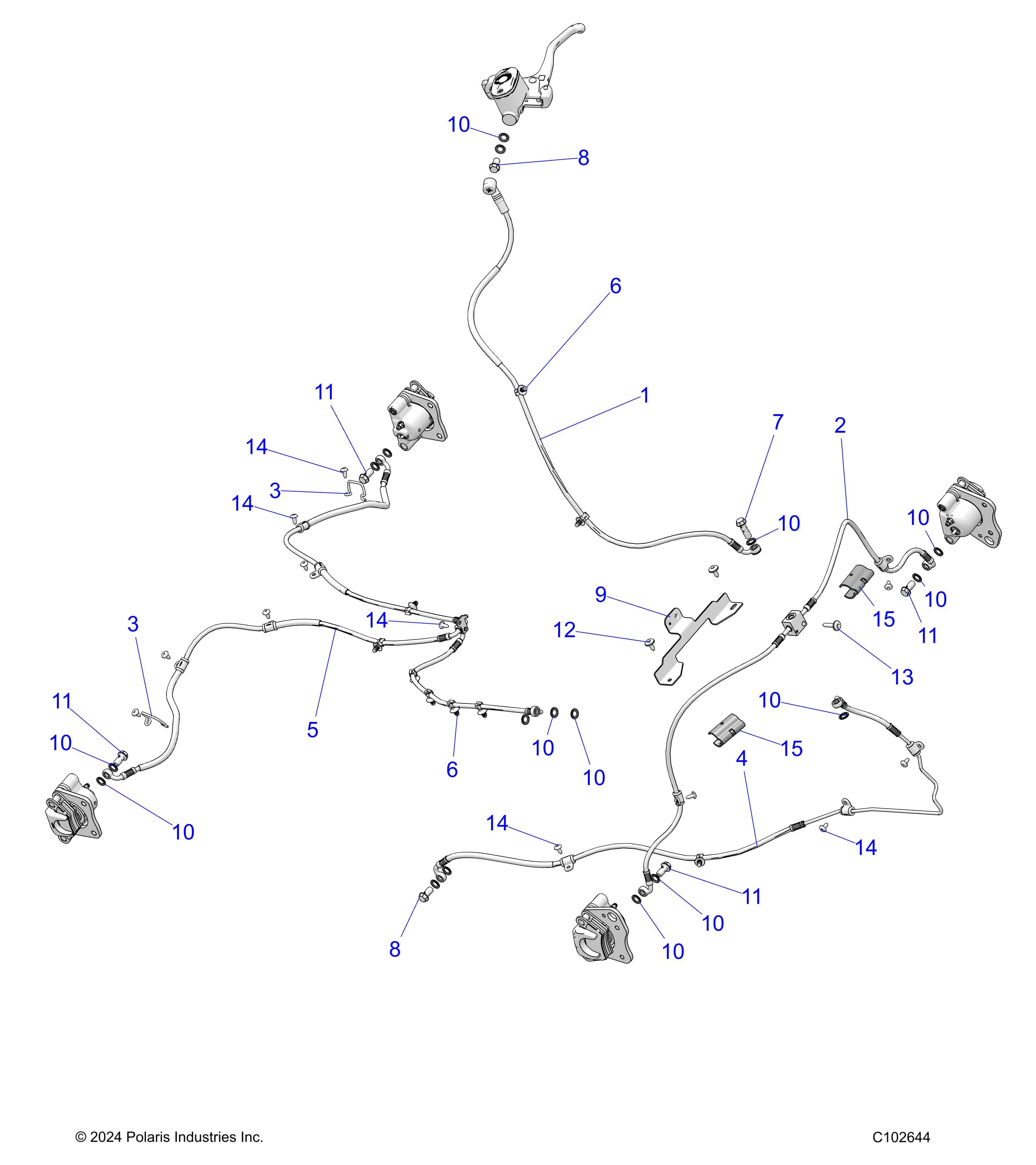 2026 SPORTSMAN 570 6X6 EPS 49S — BRAKES, BRAKE LINES - A26SKE57A1 (C102644) diagram