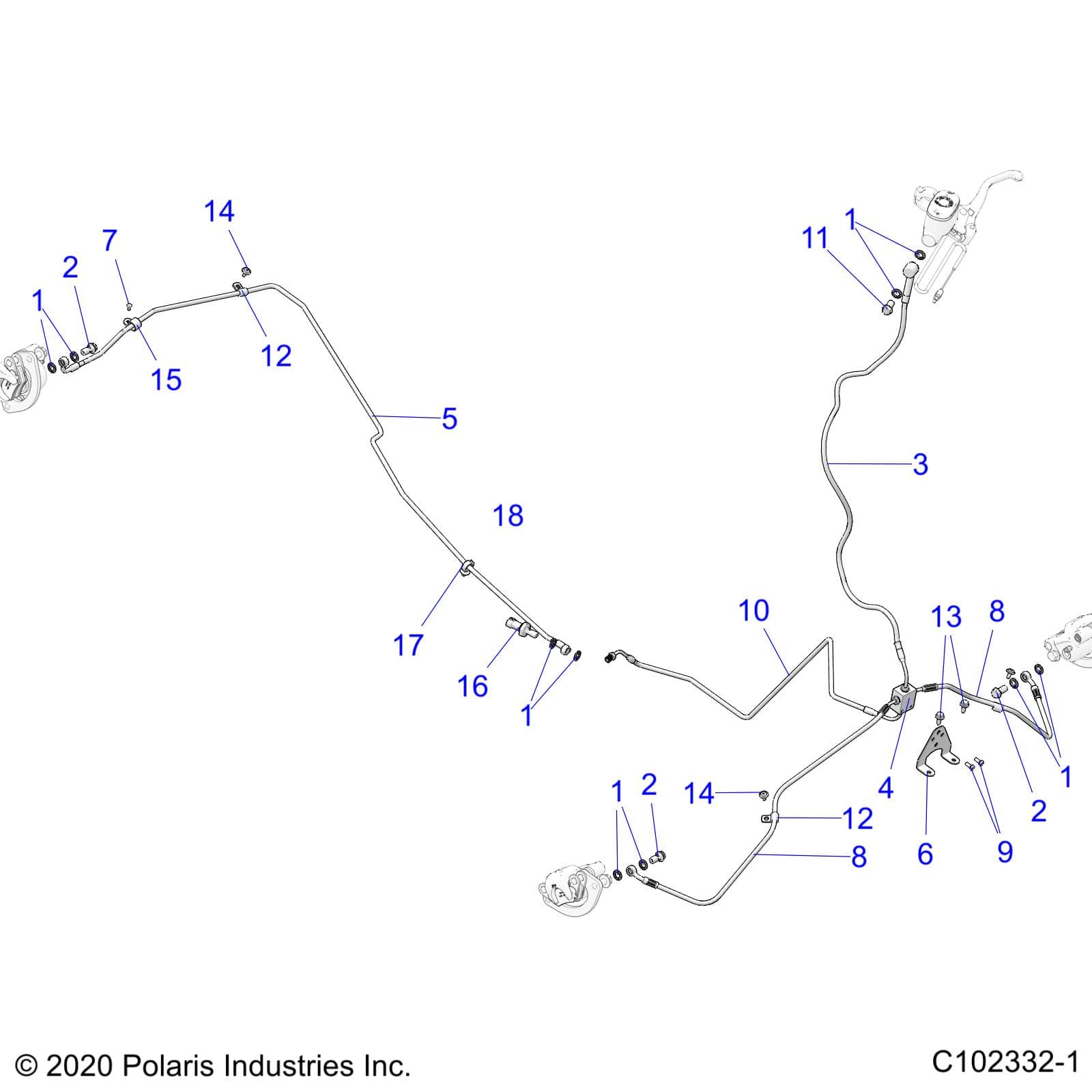 2026 SPORTSMAN TOURING 850 48" R02 - A26SYE85AL — BRAKES, BRAKE LINES - A26SYE85AL (C102332-1) diagram