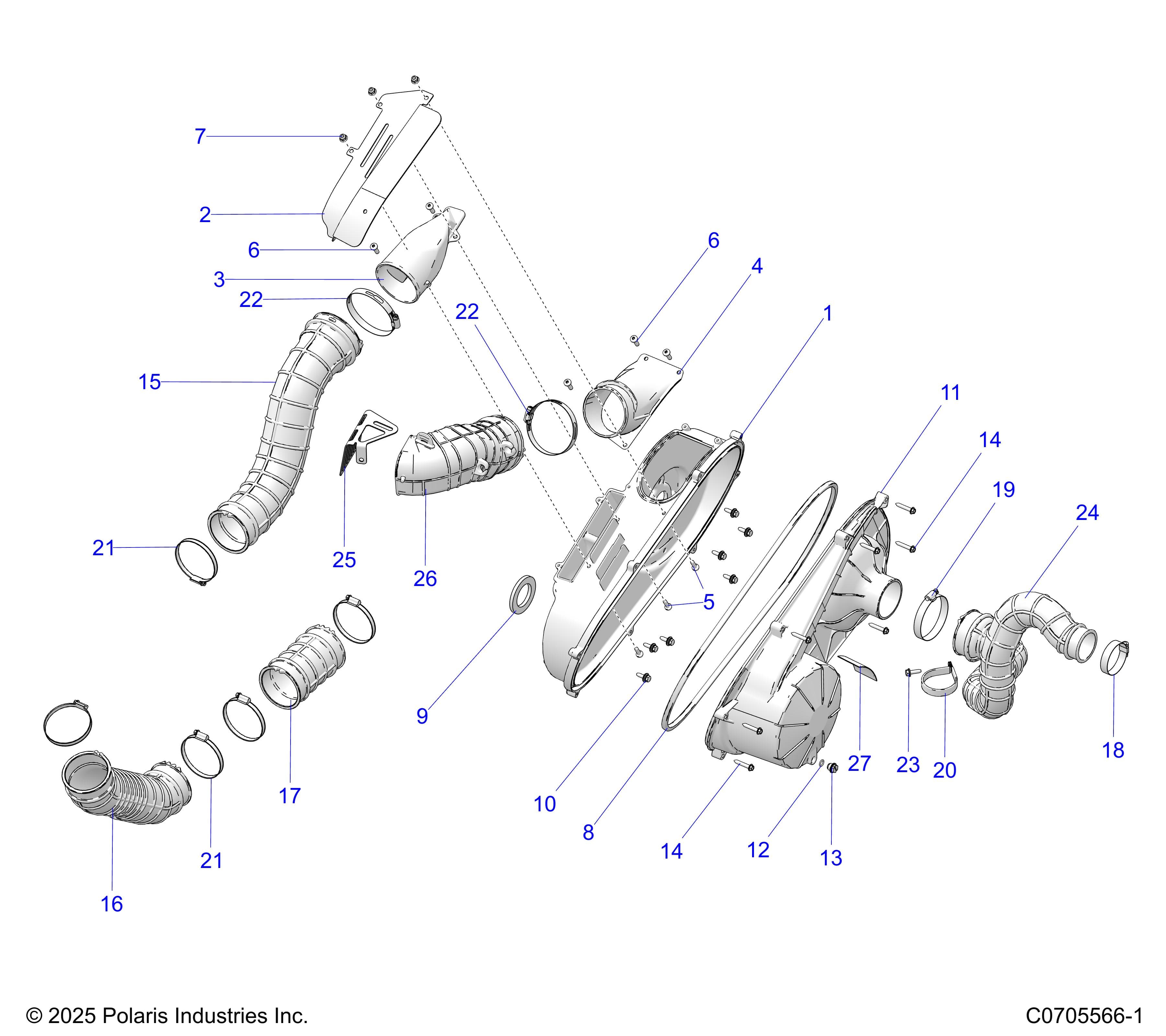 2026 GENERAL XP4 1000 PREMIUM — DRIVE TRAIN, CLUTCH COVER AND DUCTING diagram