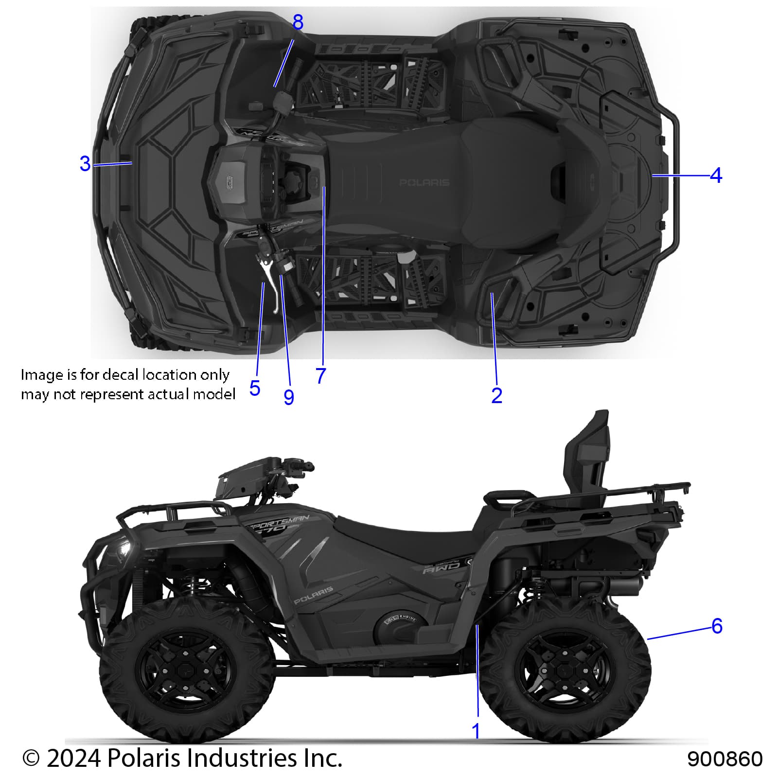2026 SPORTSMAN TOURING 570 PREM — BODY, DECALS, STANDARD - A26SDZ57AB (900860) diagram