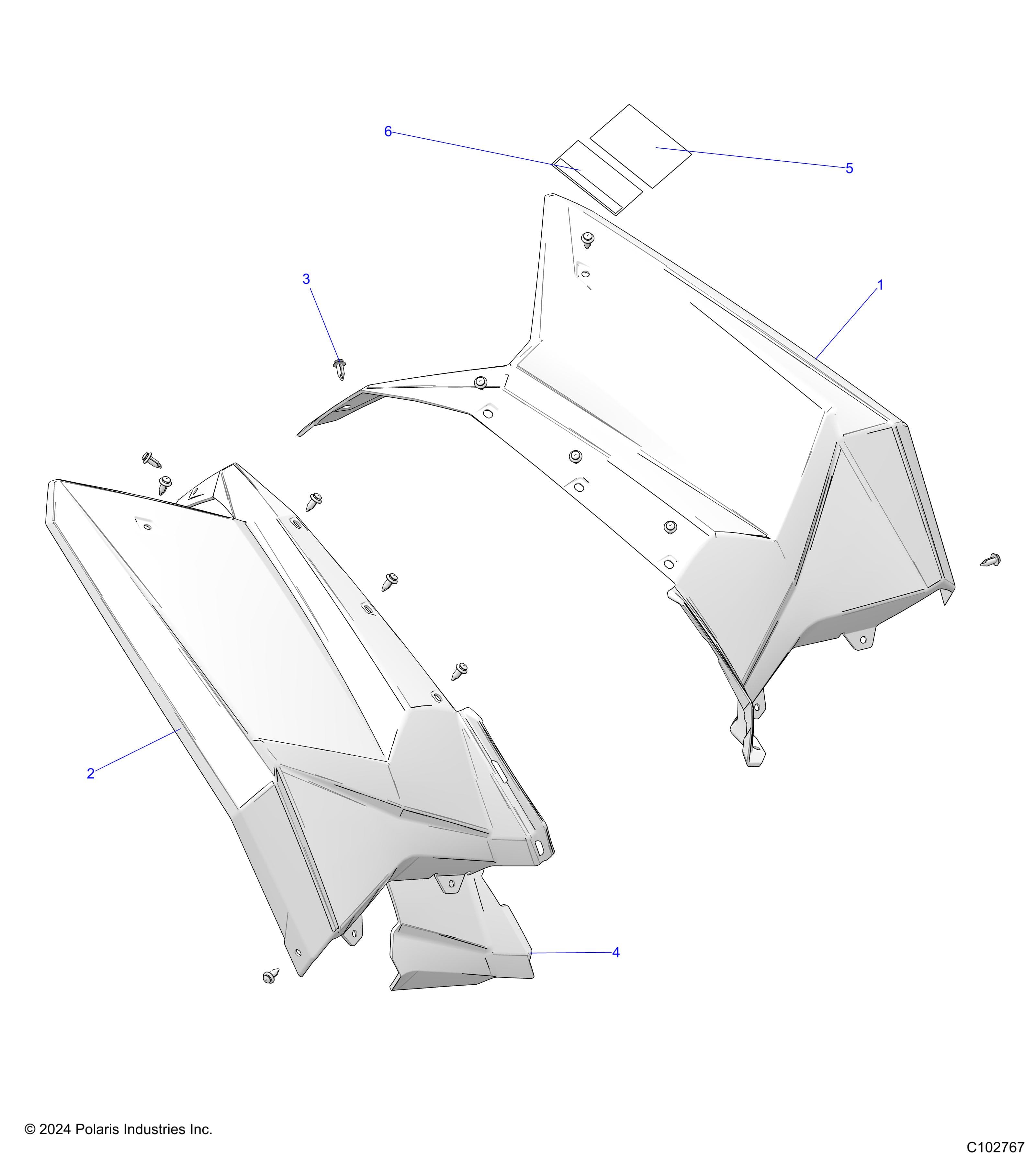 2026 SCRAMBLER XP 1000 S 49S R01 - A26SGE95AB — BODY, REAR CAB AND HEAT SHIELDS - A26SGE95AB (C102767) diagram