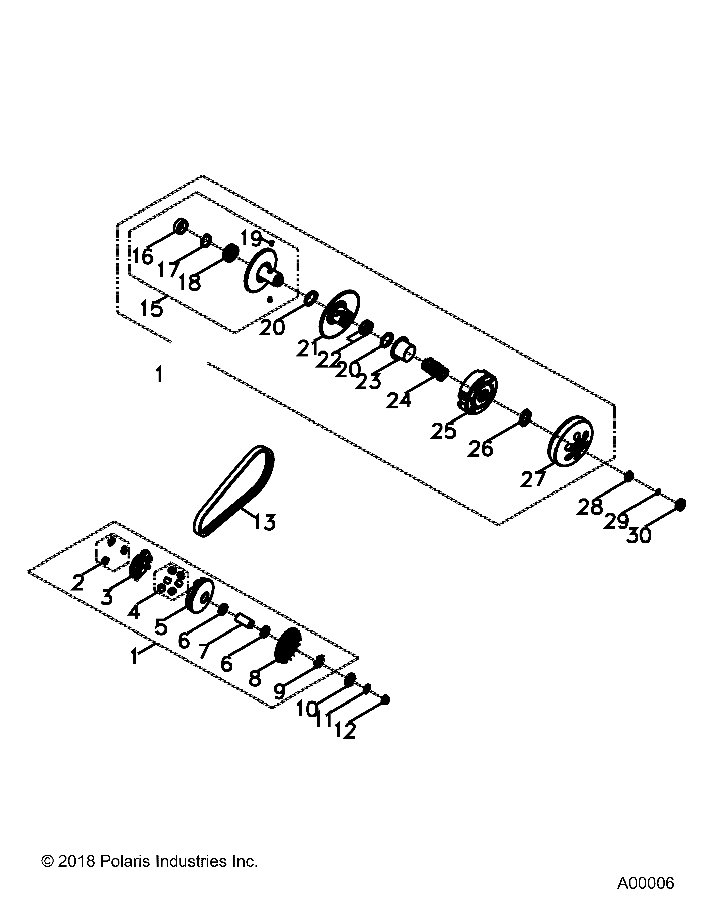 2026 SPORTSMAN 110 R01 - A26YFA11B5 β DRIVE TRAIN, PRIMARY AND SECONDARY CLUTCHS - A26YFA11B5 (A00006) diagram