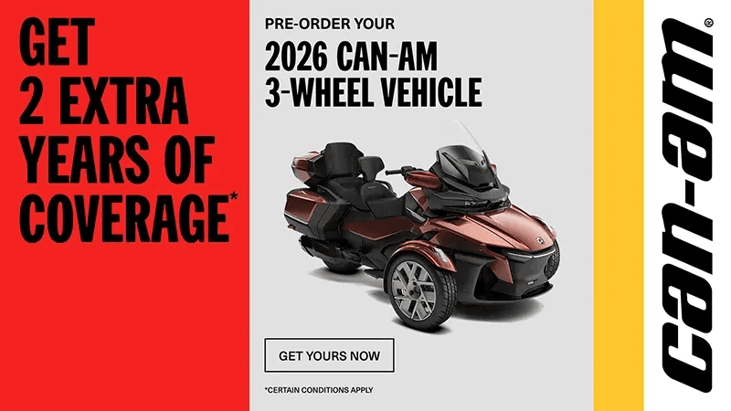 Pre-order a 2026 Can-Am 3-wheel vehicle and get two additional years of coverage