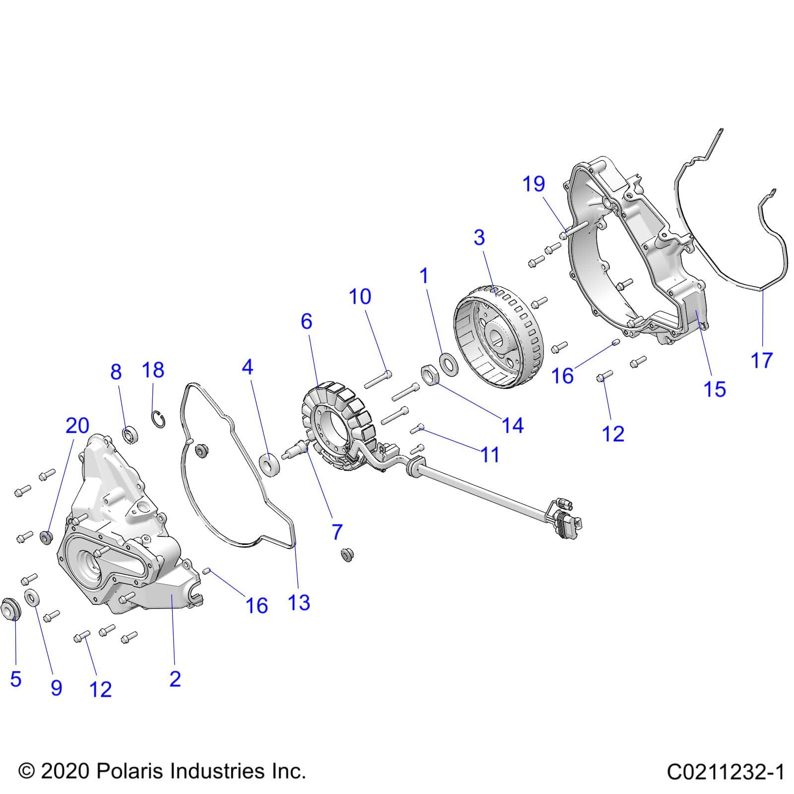 2026 SPORTSMAN 570 UTL 49S β ENGINE, STATOR COVER and FLYWHEEL - A26SHR57AG (C0211232-1) diagram
