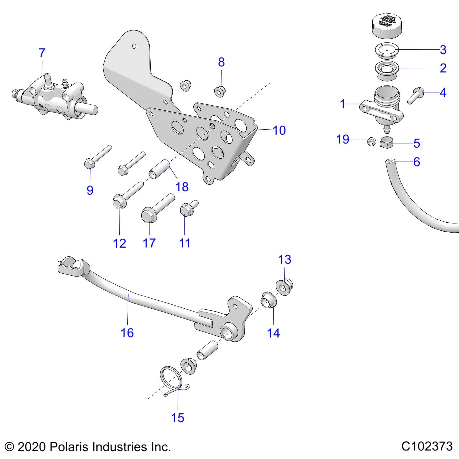 2026 SCRAMBLER 850 48" R02 - A26SVA85A4 β BRAKES, BRAKE PEDAL and MASTER CYLINDER - A26SVA85A4 (C102373) diagram