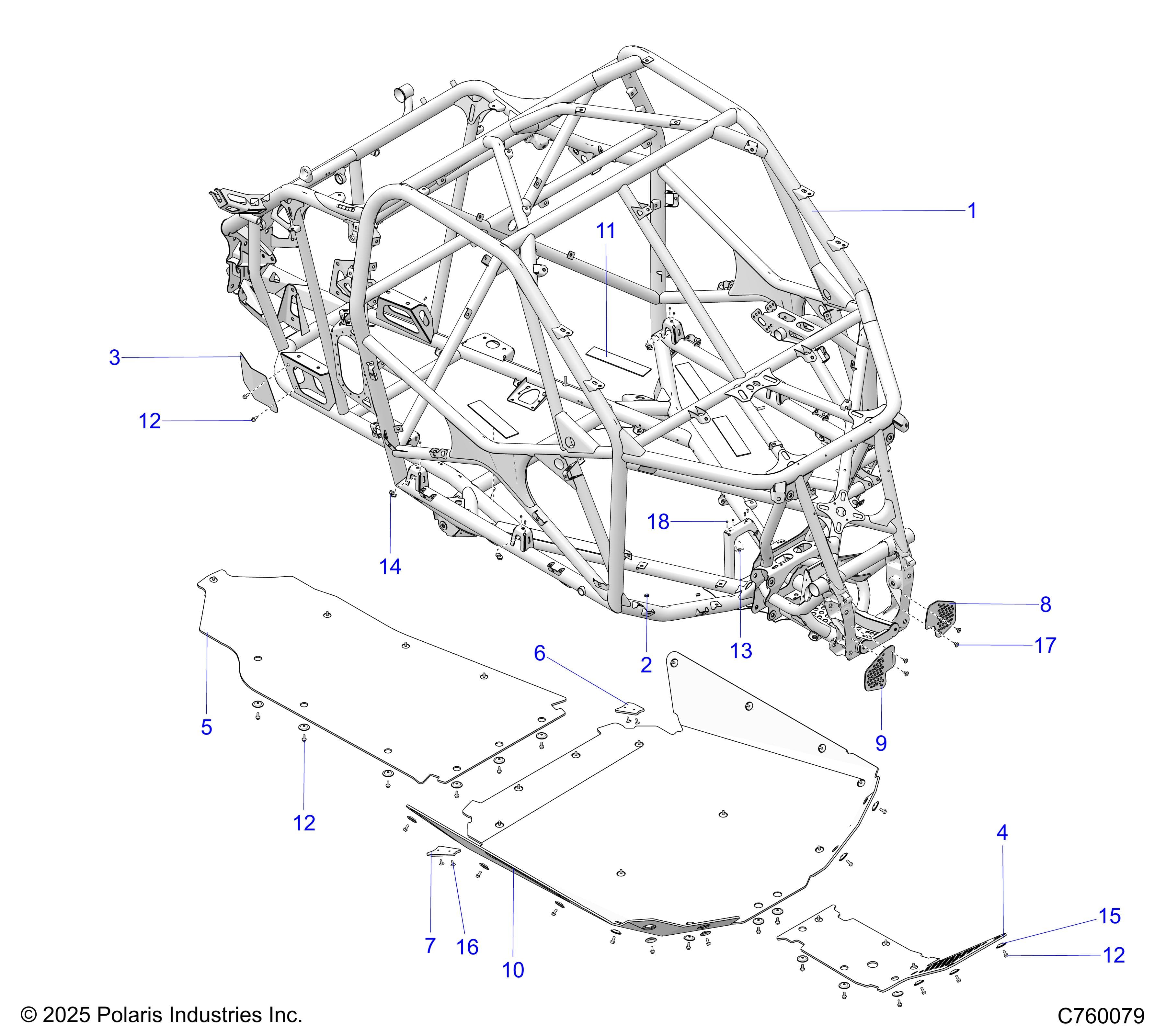 2026 RZR PRO R RACE H.O. β CHASSIS, MAIN FRAME AND SKID PLATES - Z26RRL2KAL (C760079) diagram