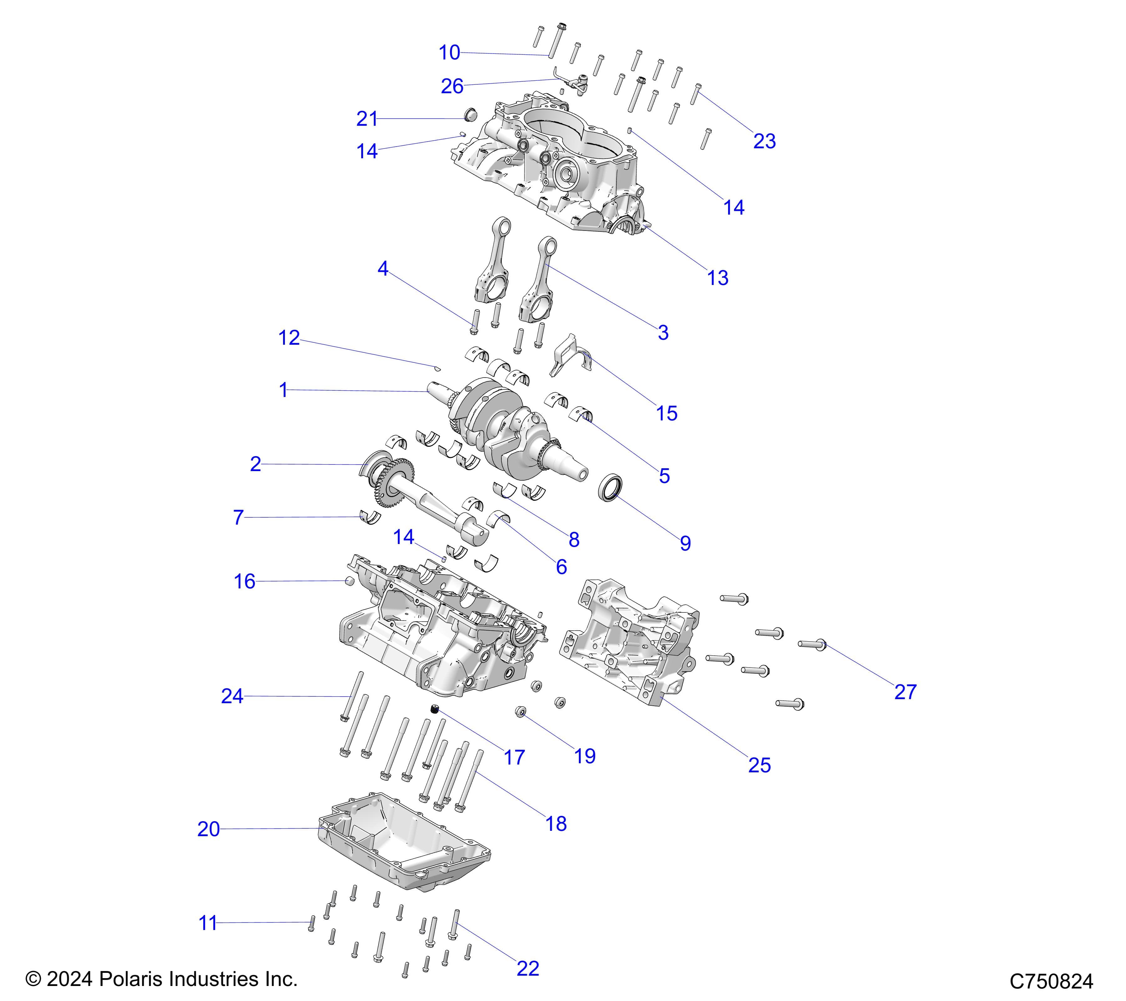 2026 RZR TRAIL S 1000 ULTIMATE β ENGINE, CRANKCASE AND CRANKSHAFT - Z26ASF99A6 (C750824) diagram