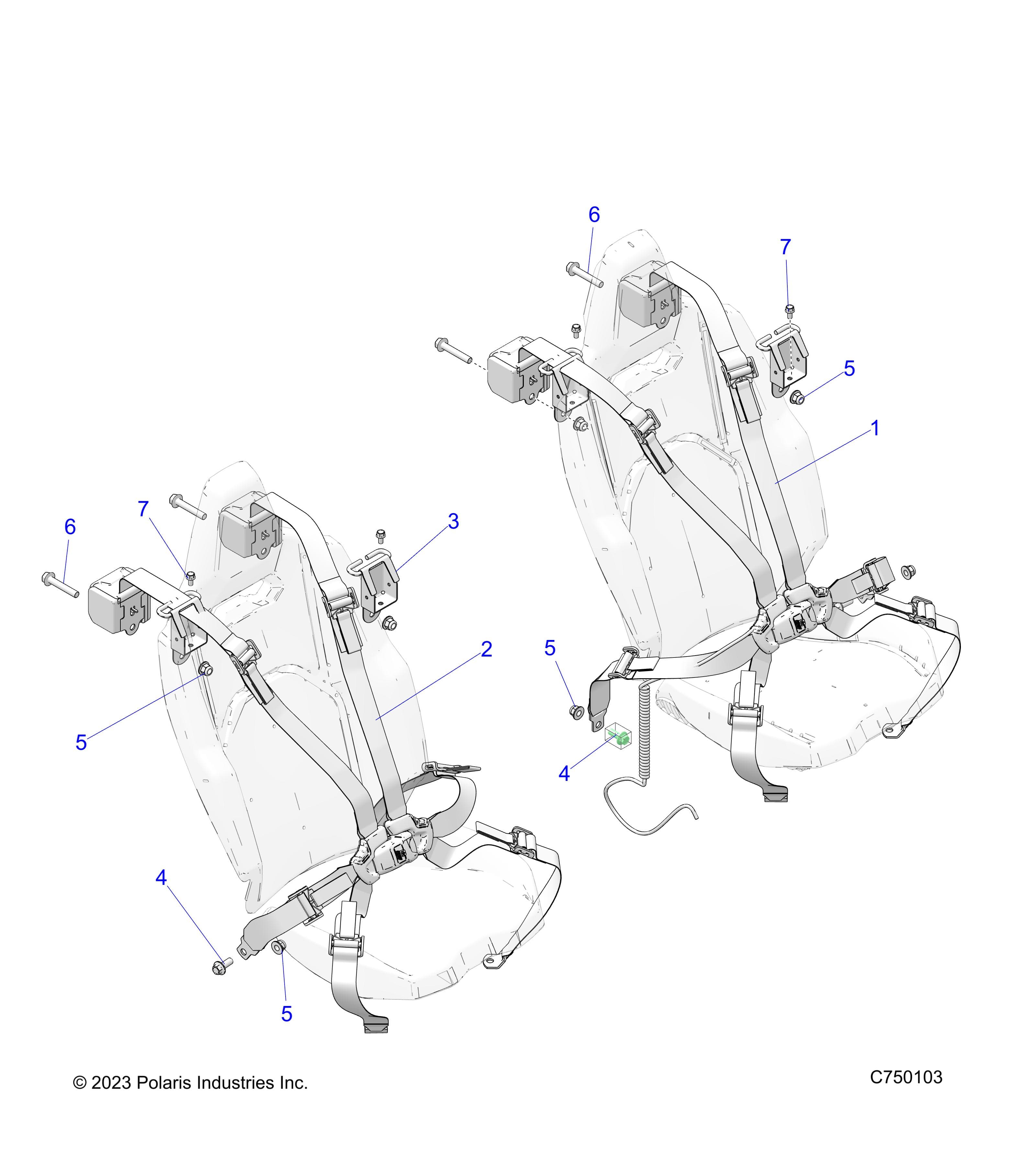 2026 RZR PRO R4 LE β BODY, SEAT BELT MOUNTING, FRONT, 6 POINT - Z26R4P2KBL (C750103) diagram