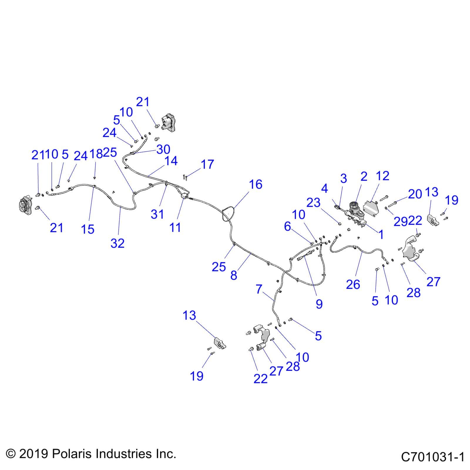 2026 RZR 900 TRAIL SPORT — BRAKES, BRAKE LINES AND MASTER CYLINDER - Z26A5E87A5(C701031-1) diagram
