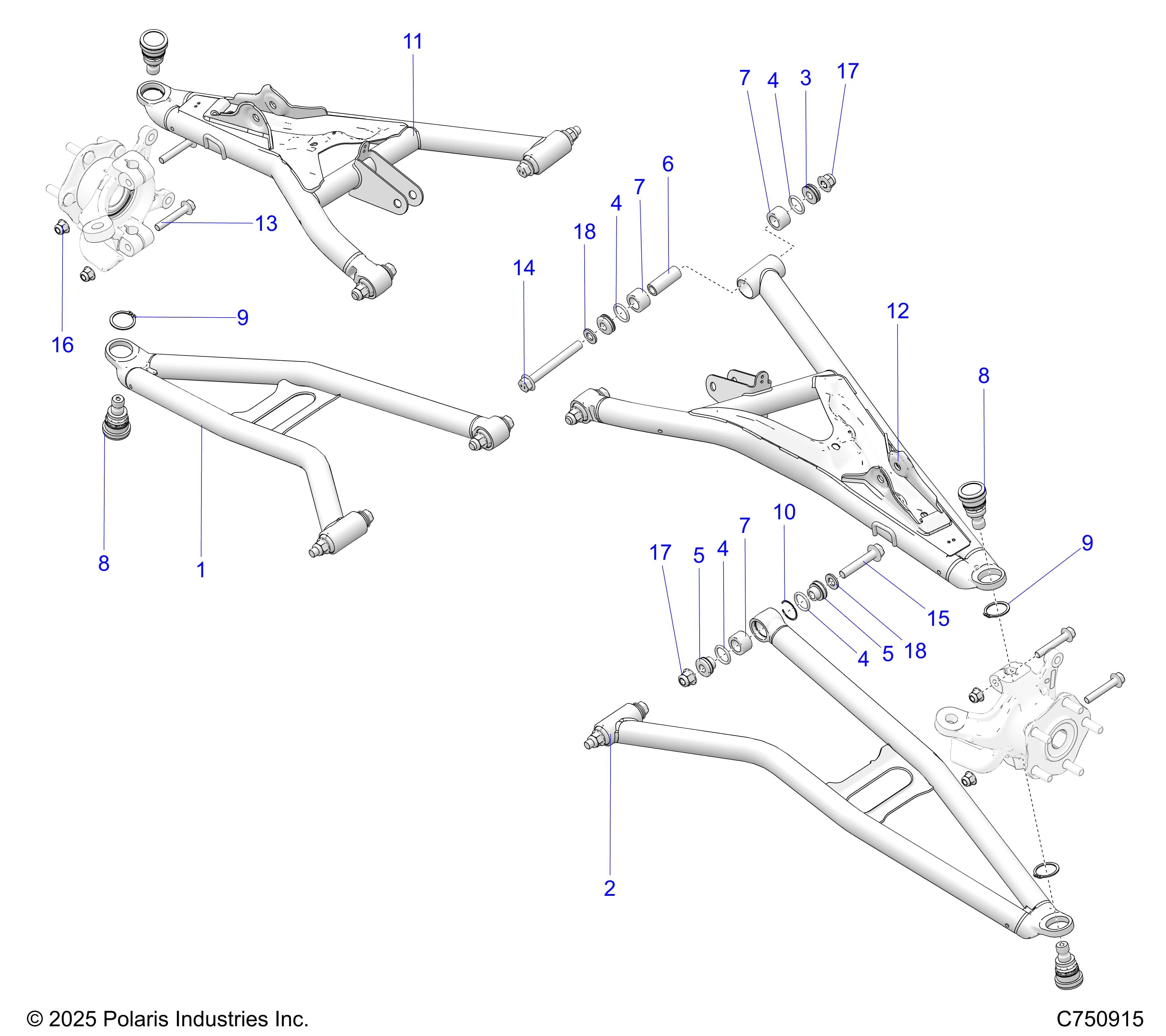2026 RZR XP S 4 1000 SPORT β SUSPENSION, FRONT CONTROL ARMS - Z26NMX99A4/B4/A6/B6 (C750915) diagram