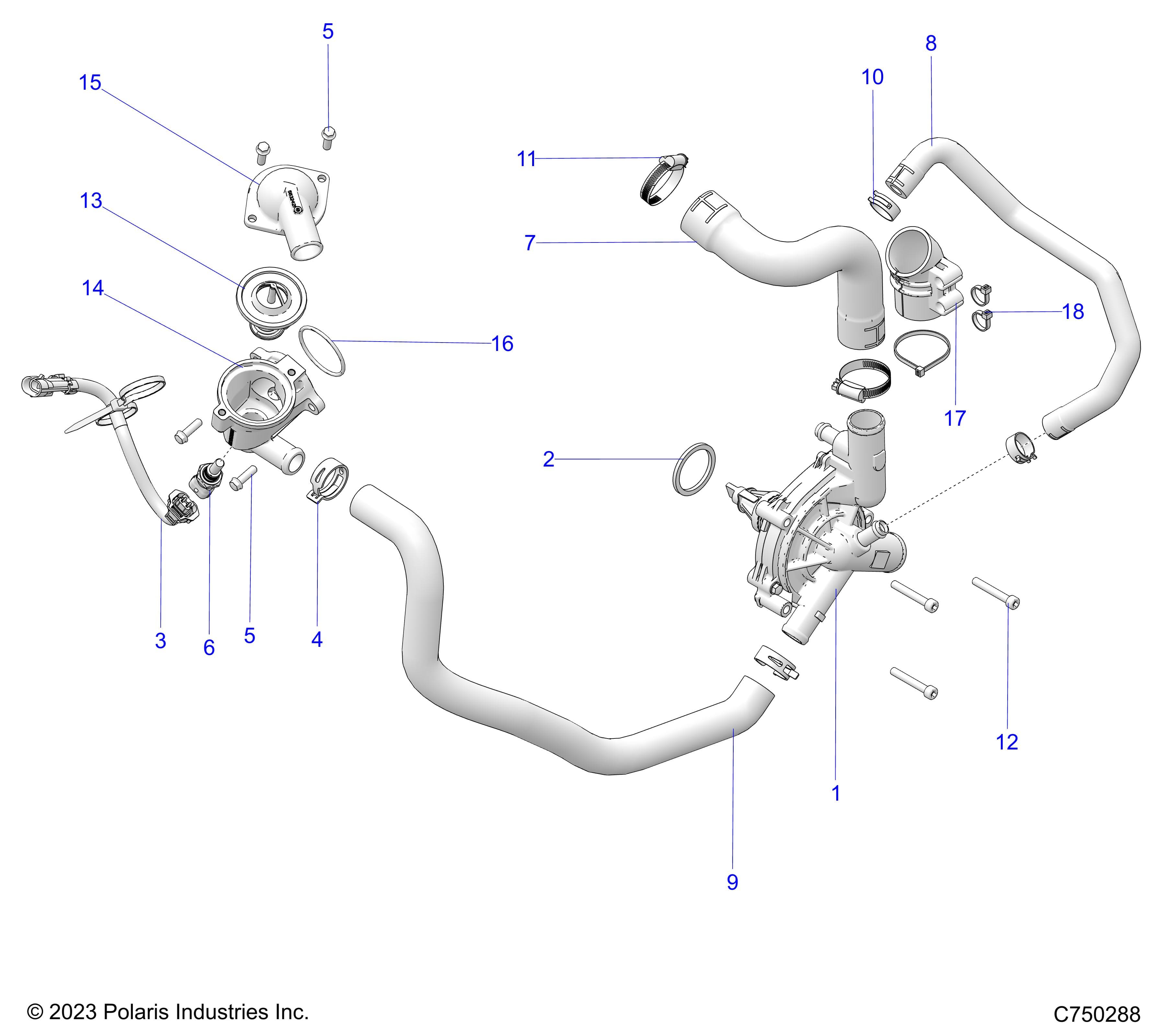 2026 RZR PRO S4 SPORT β ENGINE, WATERPUMP AND BYPASS - Z26S4E92A4/B4/A6/B6 (C750288) diagram