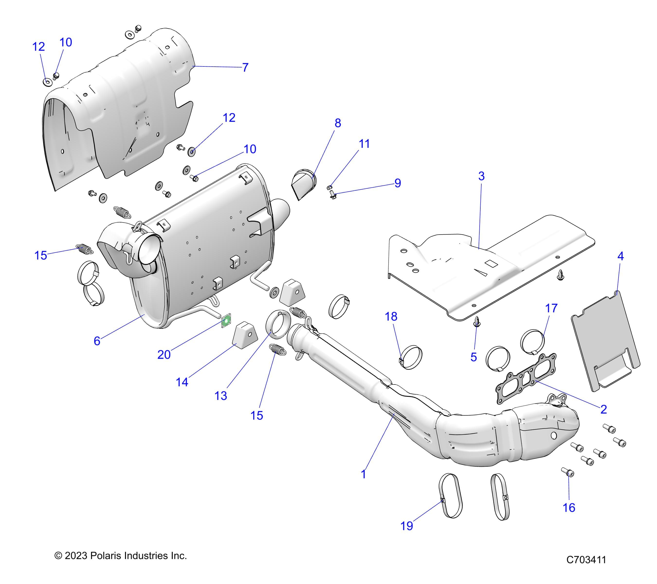 2026 RZR 900 TRAIL ULTIMATE β ENGINE, EXHAUST SYSTEM - Z26A5F87A6 (C703411) diagram