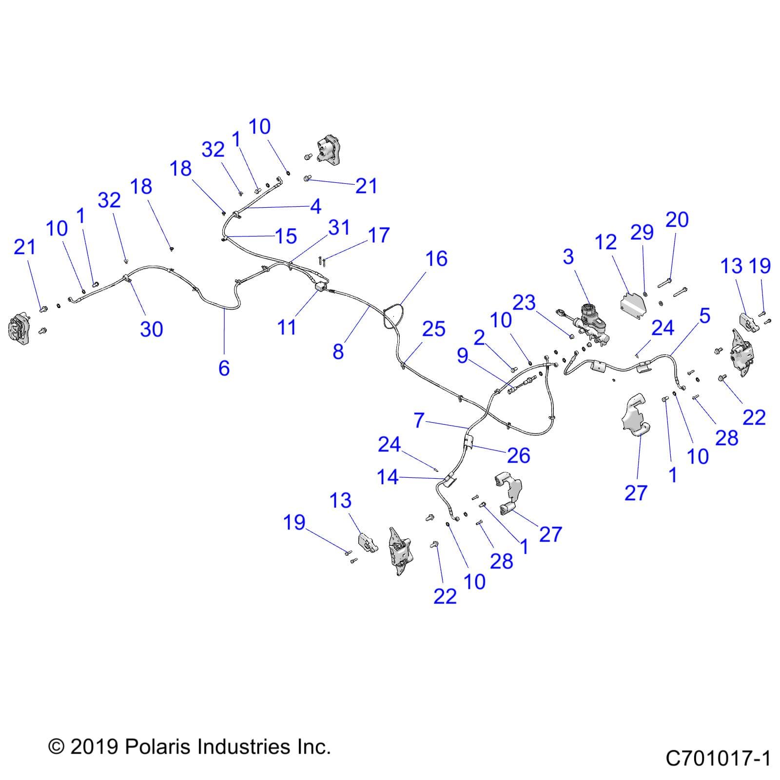 2026 RZR TRAIL S 1000 ULTIMATE — BRAKES, BRAKE LINES AND MASTER CYLINDER - Z26ASF99A6 (C701017-1) diagram