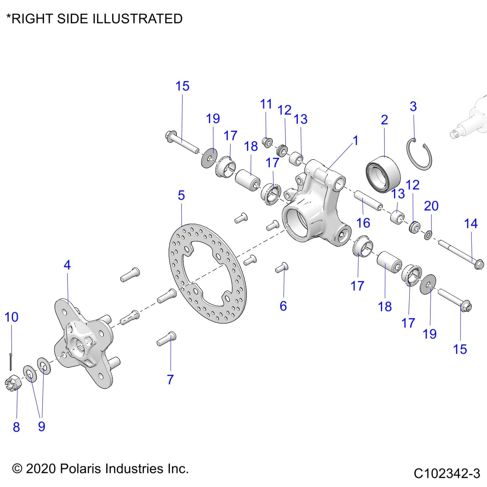 2026 SCRAMBLER XP 1000 S 49S R01 - A26SGE95AB β SUSPENSION, REAR HUB, CARRIER and BRAKE DISC - A26SGE95AB (C102342-3) diagram