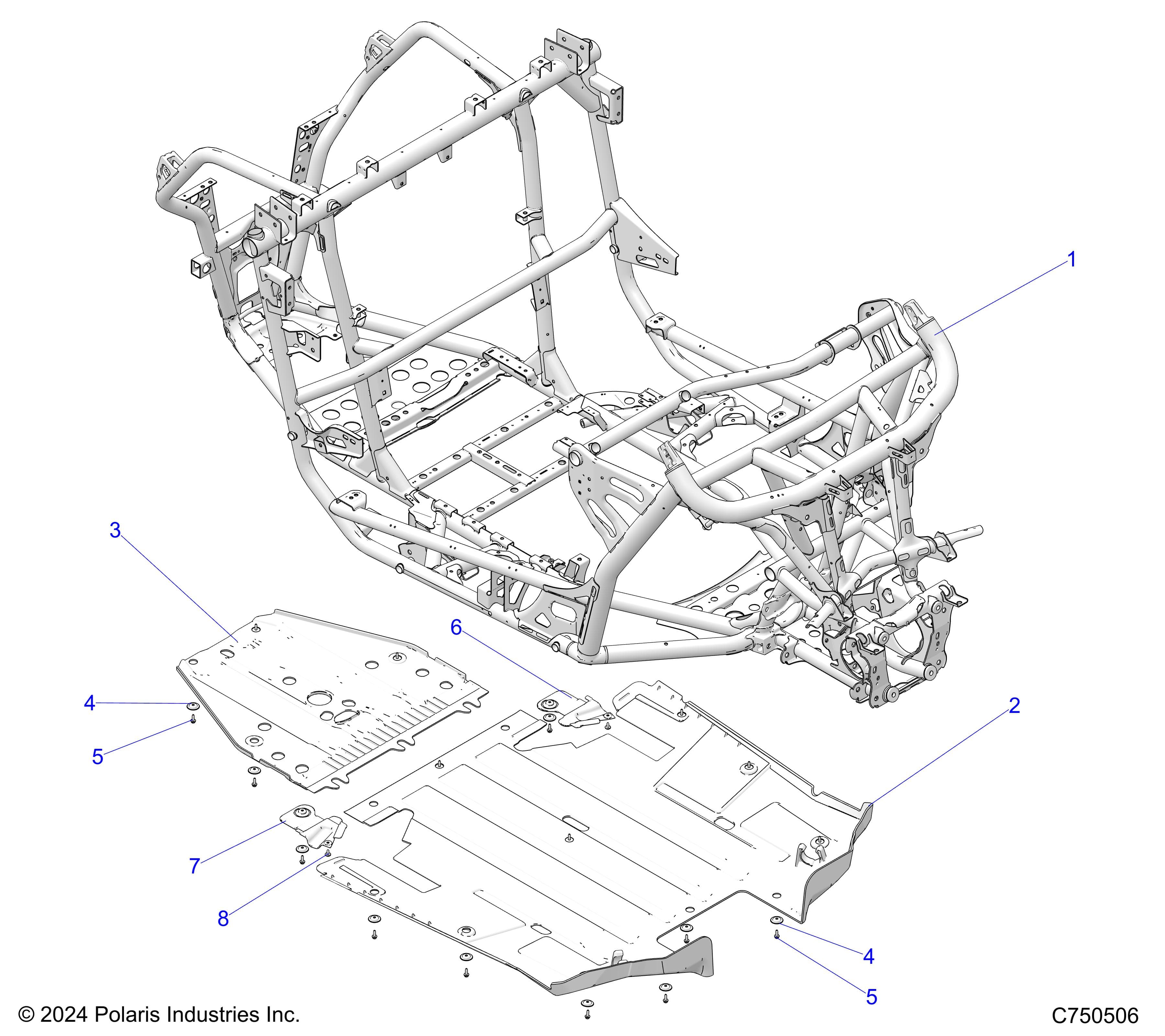 2026 RZR PRO S SPORT β CHASSIS, MAIN FRAME AND SKID PLATES - Z26SPE92A4/B4/A6/B6 (C750506) diagram