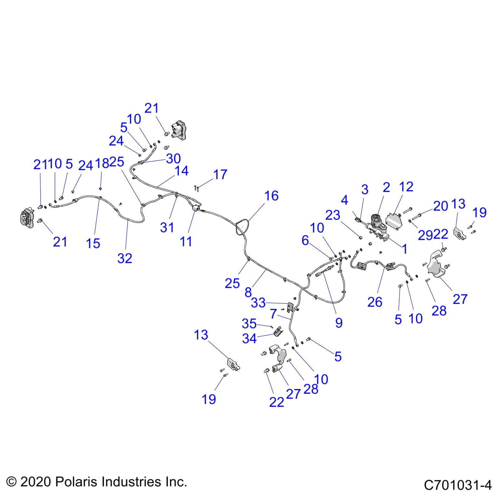 2026 RZR 900 TRAIL S SPORT — BRAKES, BRAKE LINES AND MASTER CYLINDER - Z26ASE87A5 (C701031-4) diagram