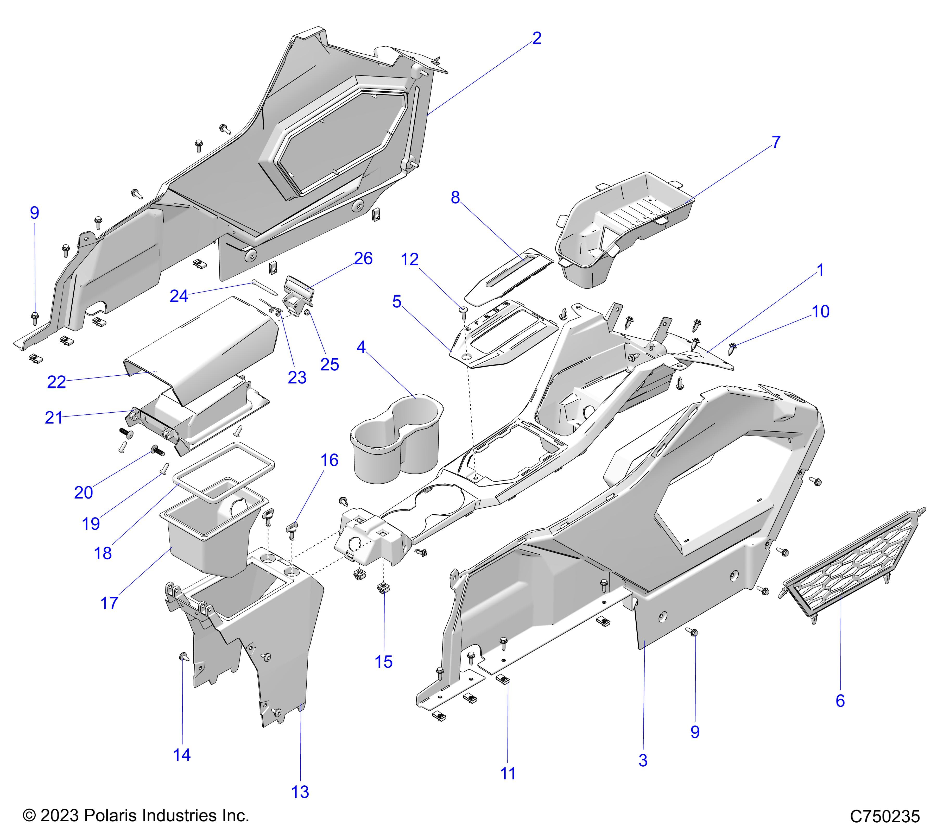 2026 RZR PRO R LE β BODY, CENTER CONSOLE - Z26RPP2KBL (C750235) diagram