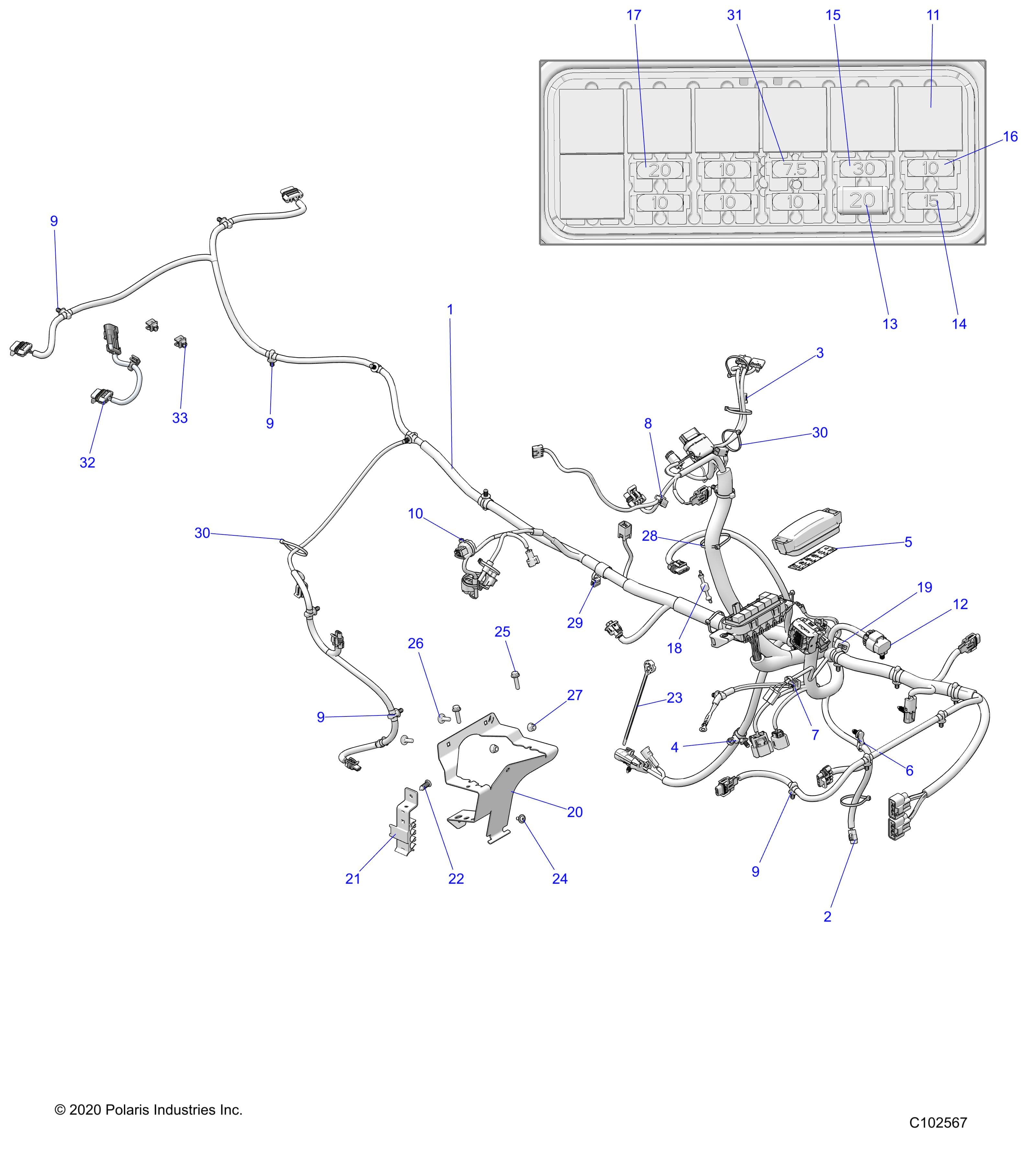 2026 SPORTSMAN 570 EPS TRAIL PACKAGE β ELECTRICAL, MAIN WIRE HARNESS - A26SHY57AL/AS (C102567) diagram