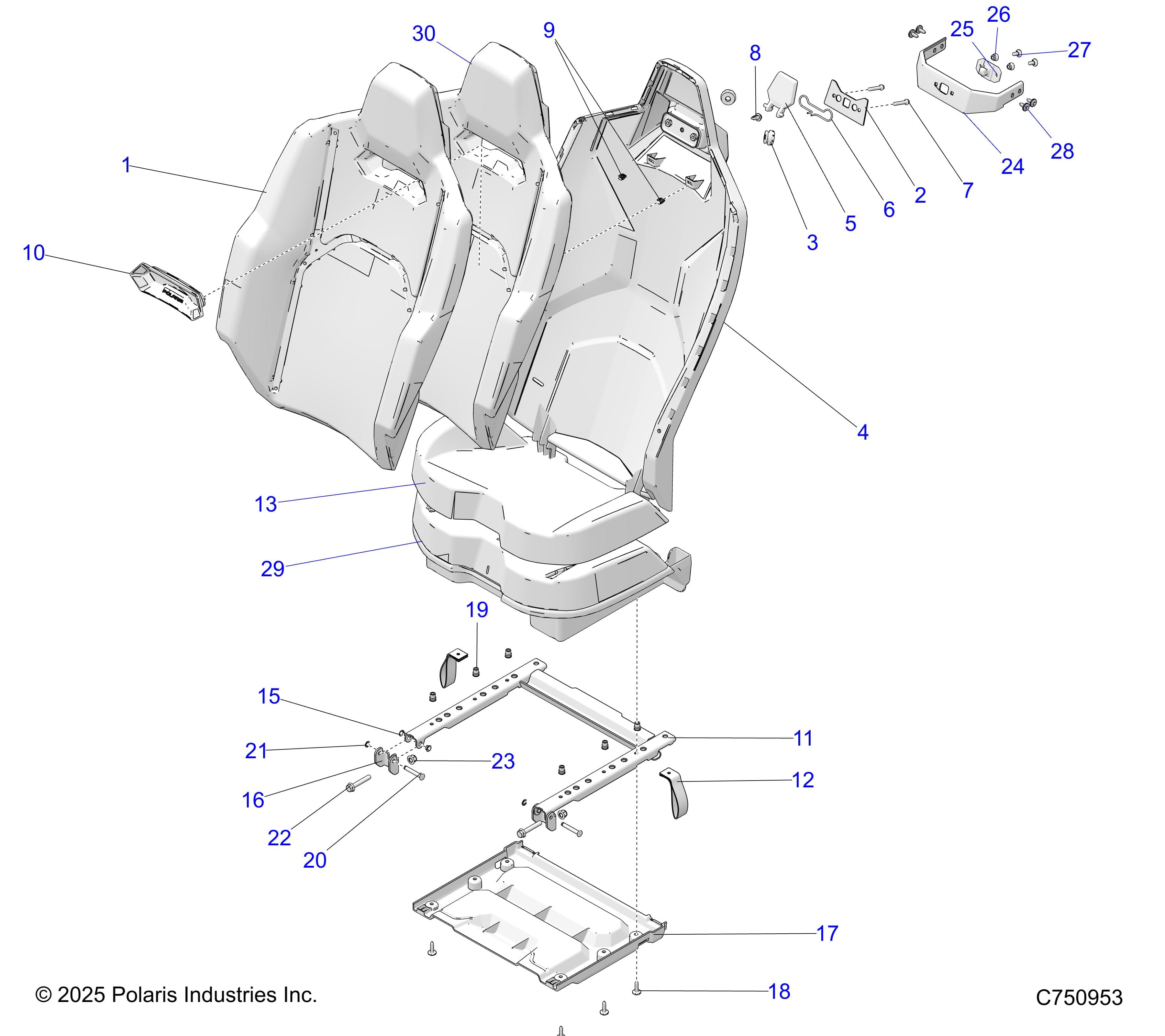 2026 RZR PRO R4 ULTIMATE β BODY, SEAT ASM, & MOUNTING, REAR - Z26R4K2KAC/BC/AR/BR/AJ/BJ/AV/BV (C750953) diagram