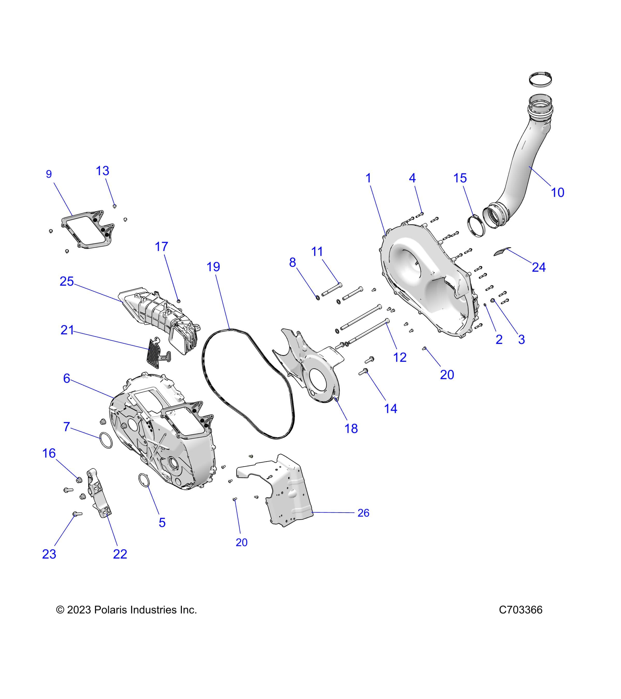 2026 RZR XP S 4 1000 ULTIMATE β DRIVE TRAIN, CLUTCH COVER AND DUCTING - Z26NMY99A4/B4/A6/B6 (C703366) diagram