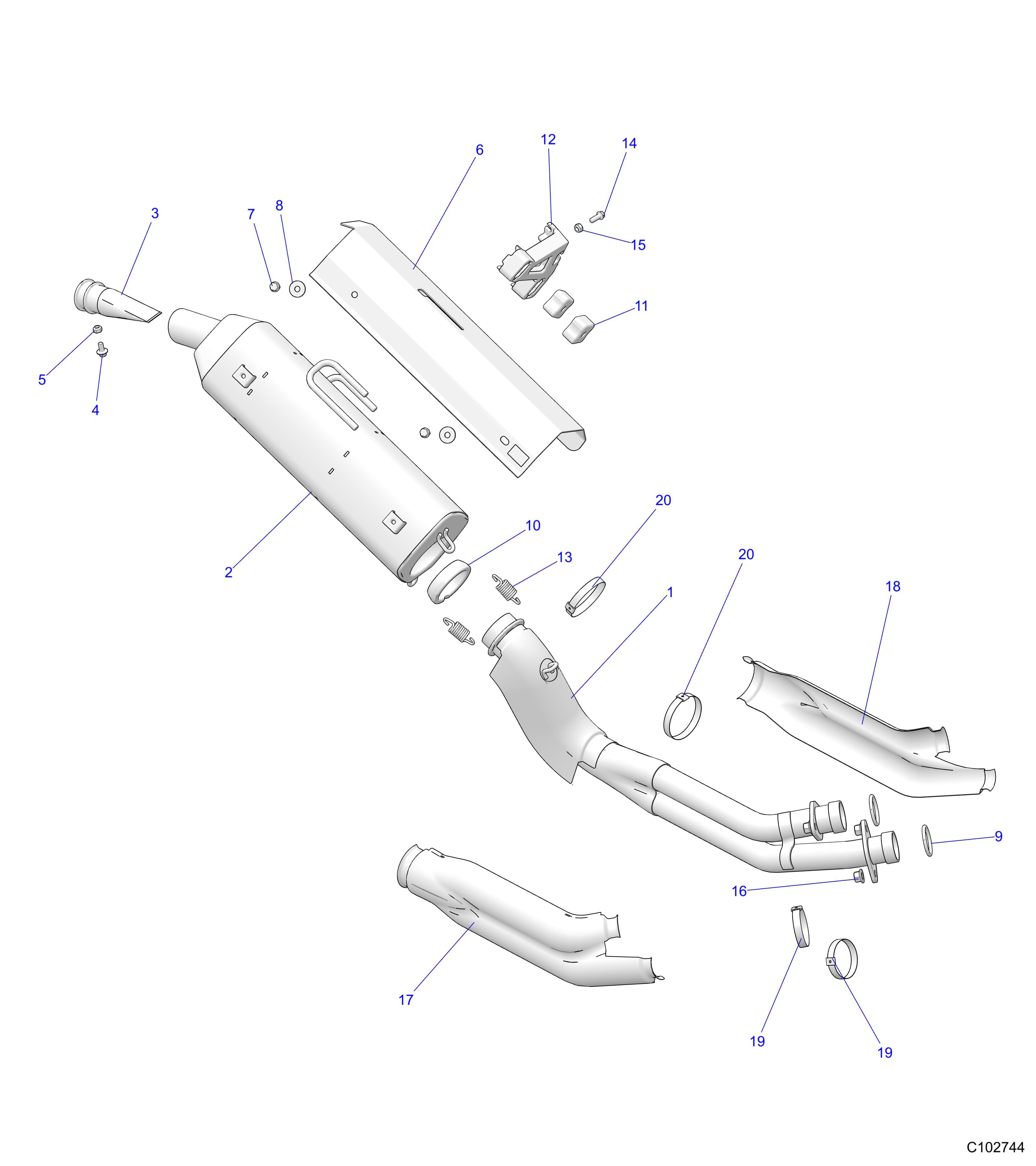 2026 SCRAMBLER 850 48" R02 - A26SVA85A4 β ENGINE, EXHAUST - A26SVA85A4 (C102744) diagram