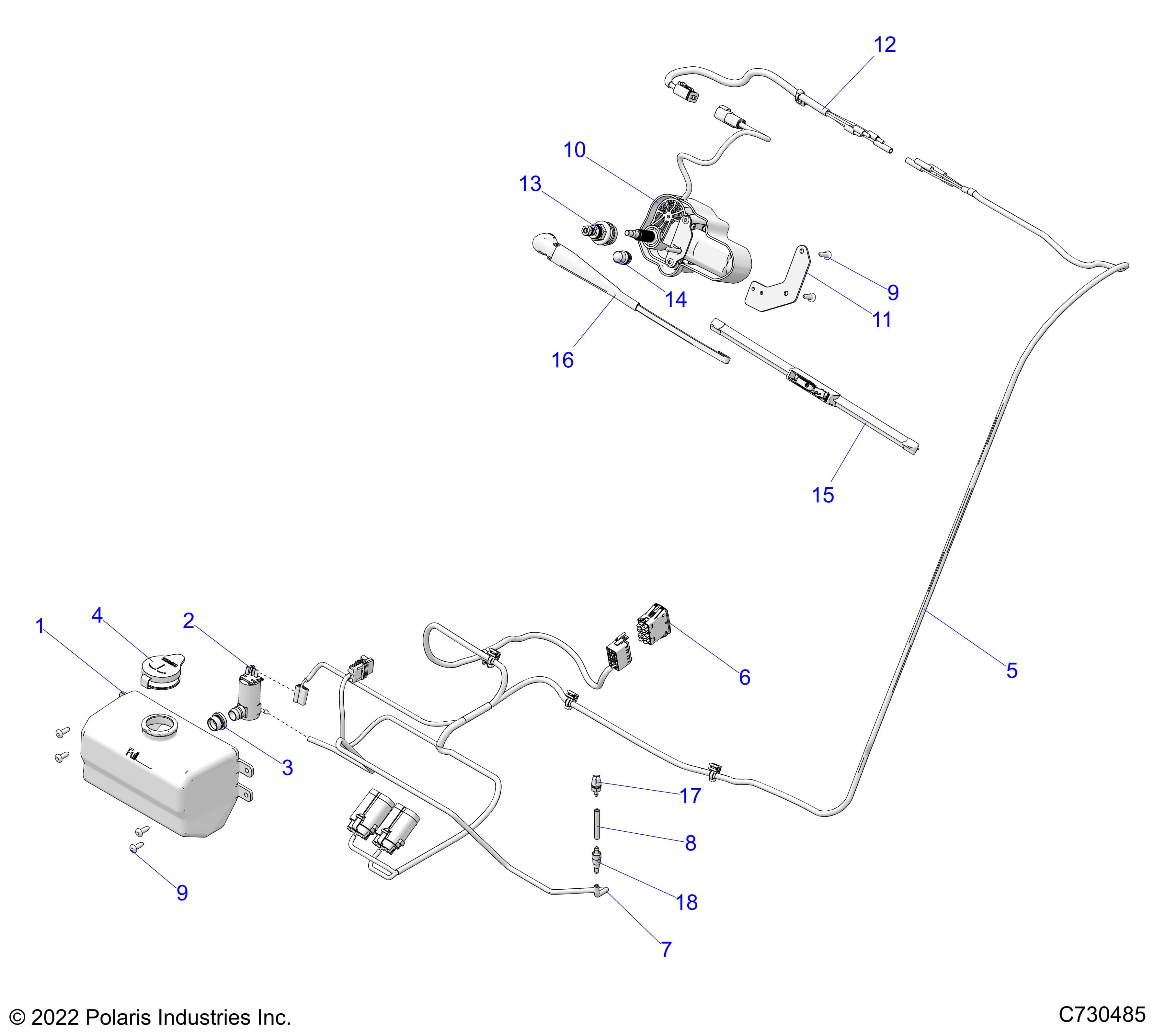 2026 RANGER 1000 XP CREW NSTR ULTIMATE TRAIL BOSS β BODY, WATER BOTTLE PUMP ASSEMBLY & WIPER KIT - R26RSV99AK (C730485) diagram