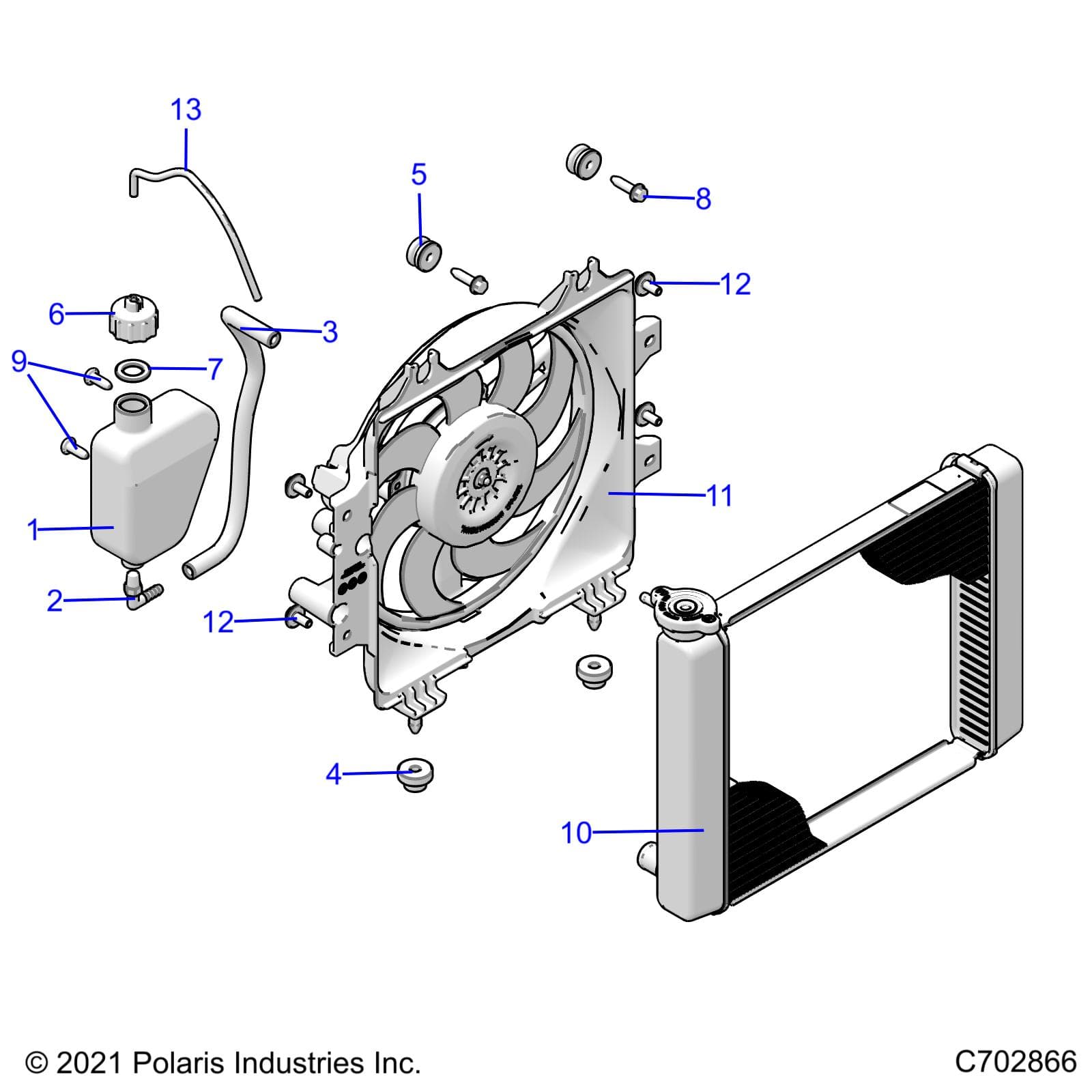2026 SPORTSMAN TOURING 570 PREM β ENGINE, COOLING SYSTEM, RADIATOR, FAN & OVERFLOW BOTTLE - A26SDZ57AB (C702866) diagram