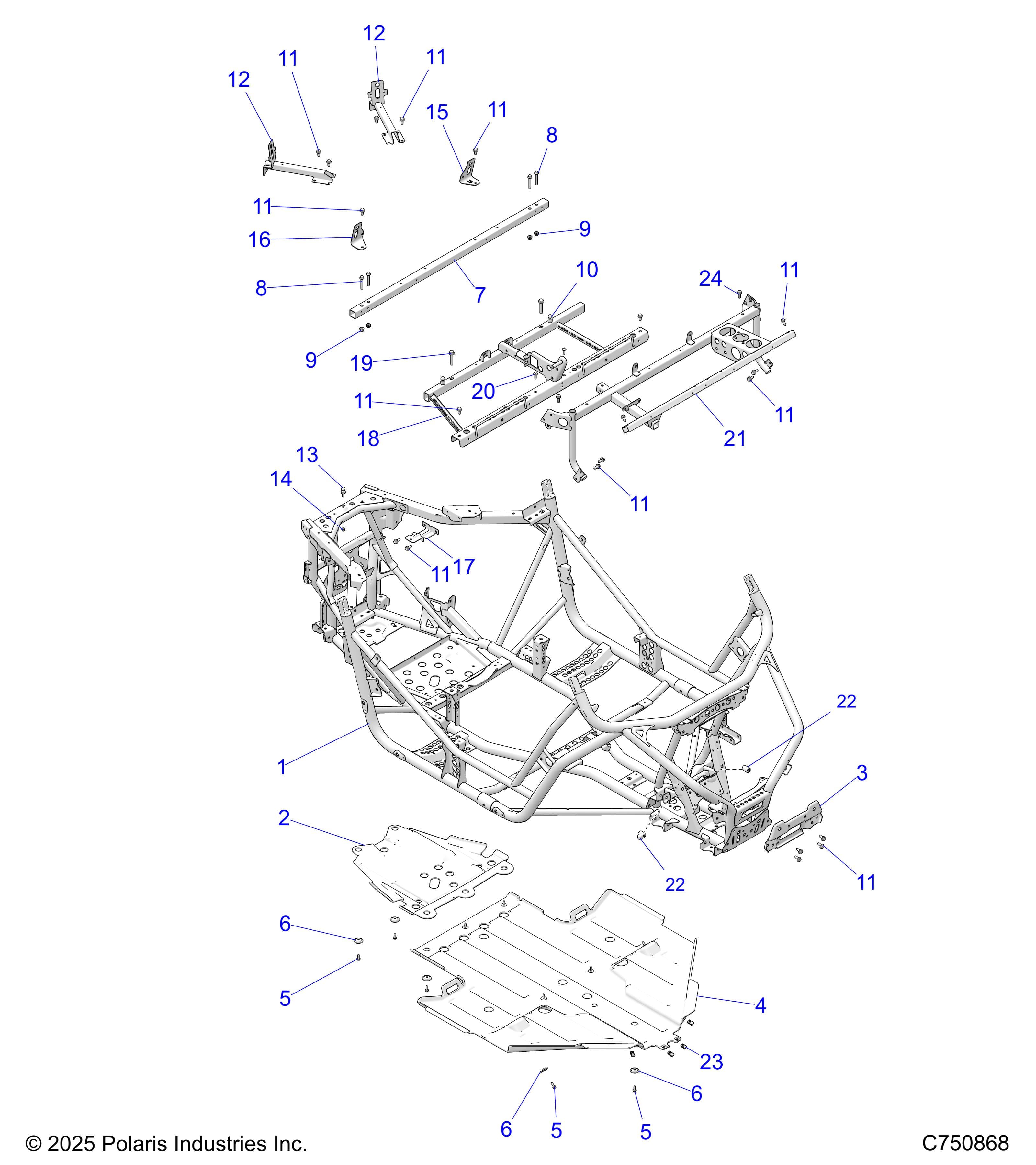 2026 RZR TRAIL S 1000 ULTIMATE β CHASSIS, MAIN FRAME AND SKID PLATE - Z26ASF99A6 (C750868) diagram