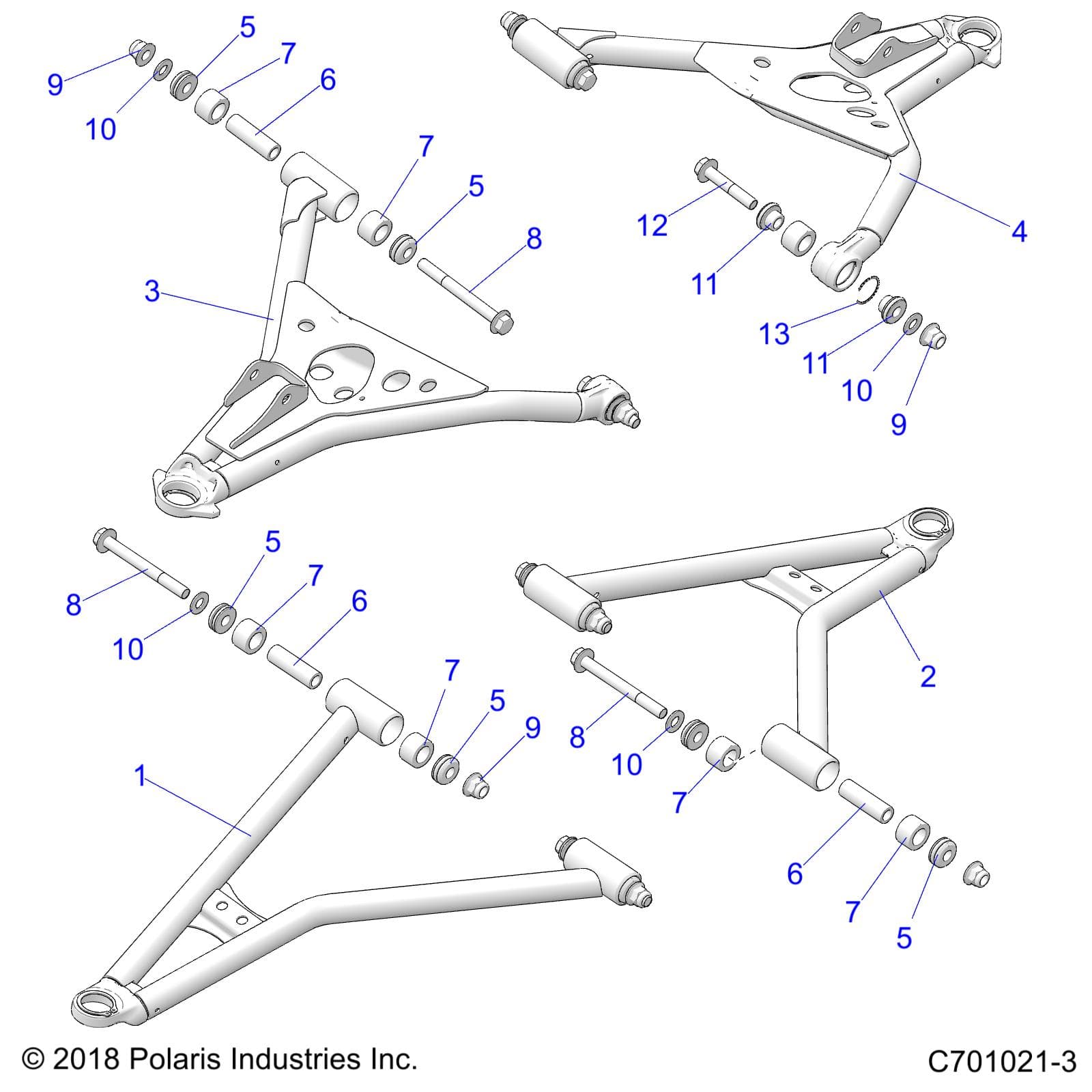2026 RZR 900 TRAIL SPORT β SUSPENSION, FRONT CONTROL ARMS - Z26A5E87A5 (C701021-3) diagram