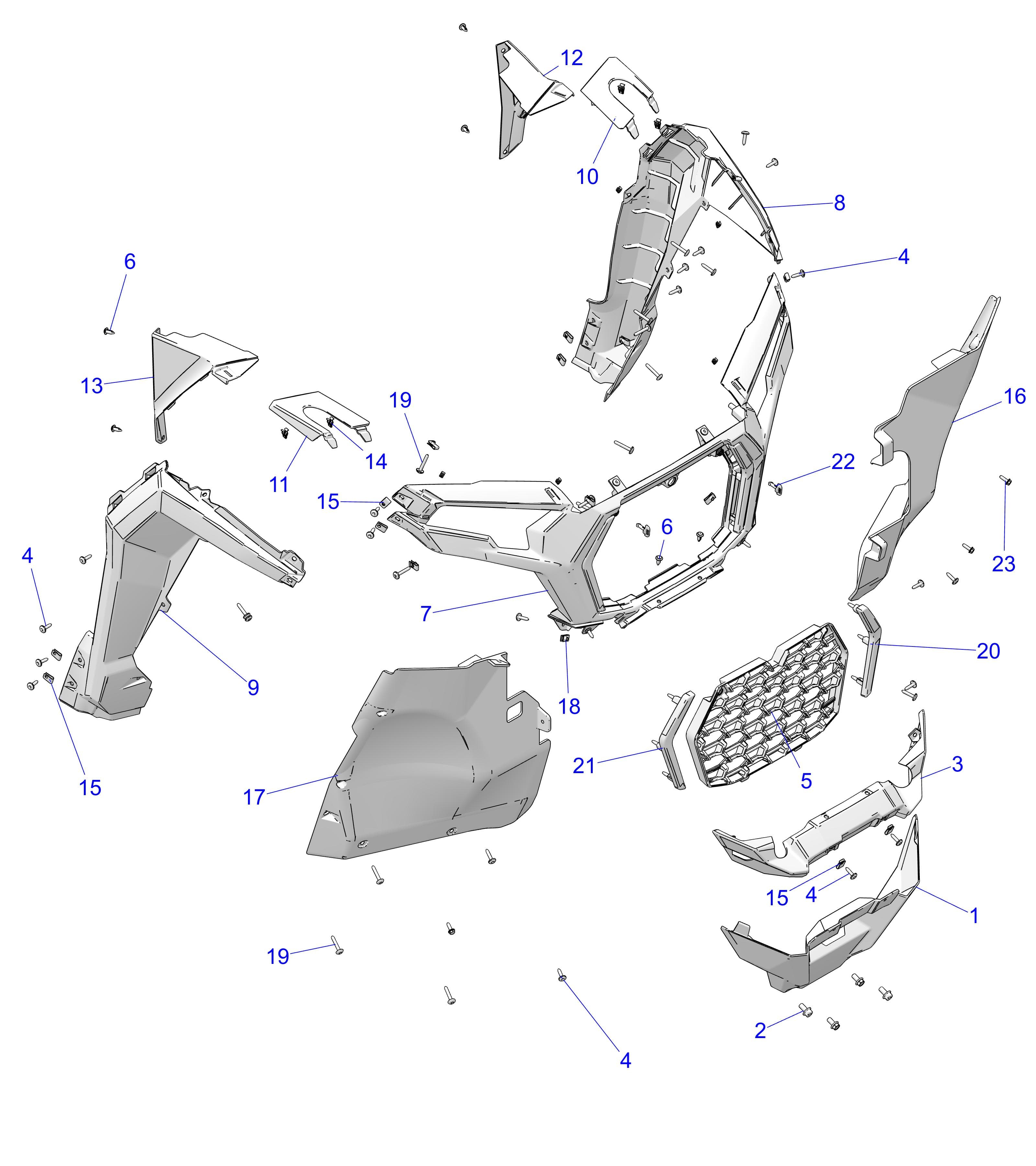 2026 RZR XP 1000 ULTIMATE β BODY, FRONT FACIA, GRILLE, AND FLARES - Z26NET99A4/B4/A6/B6 (C750897) diagram