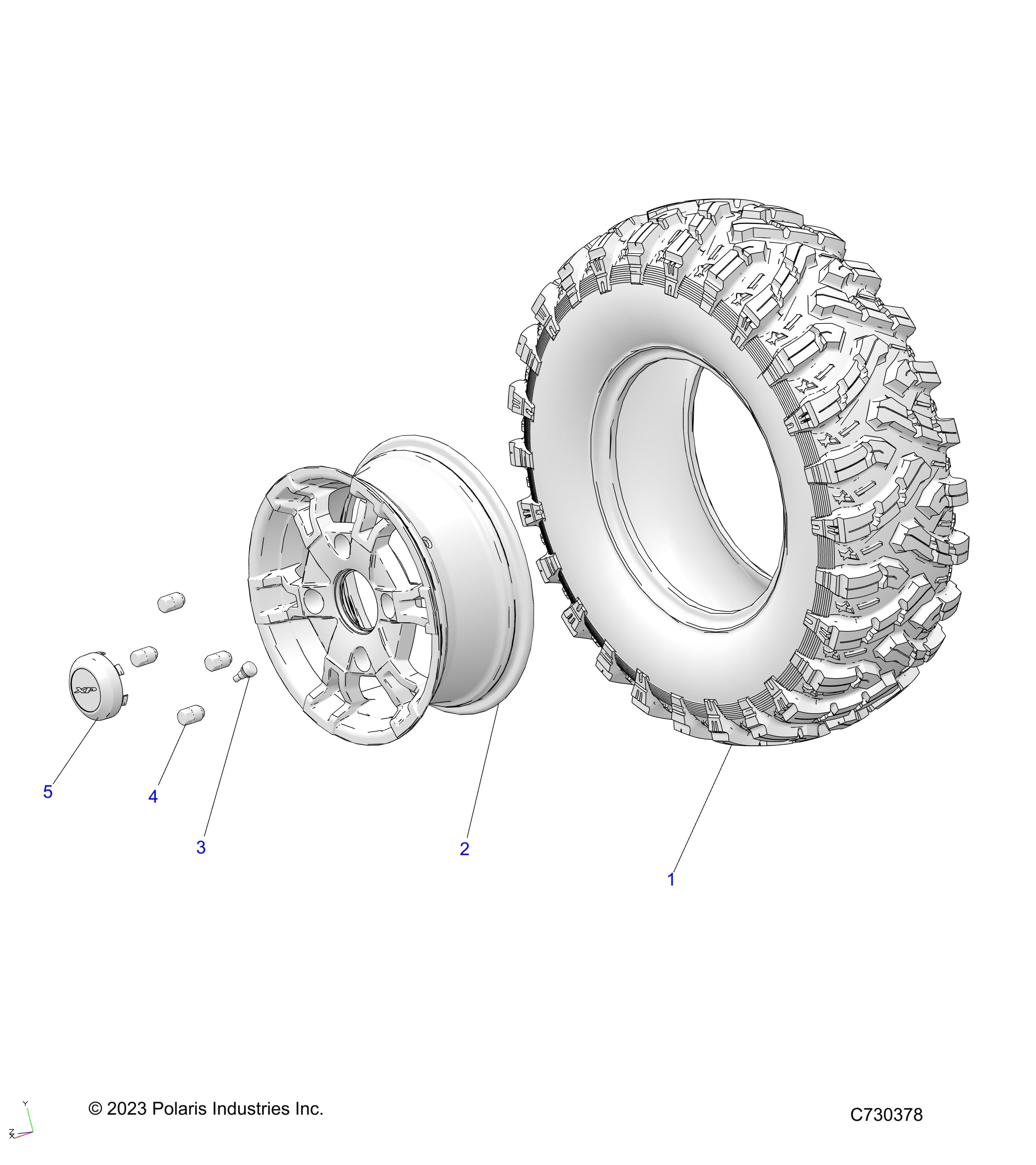 2026 RANGER 1000 XP NSTR ULTIMATE TRAIL BOSS β WHEELS, FRONT - R26RRV99AK (C730378) diagram