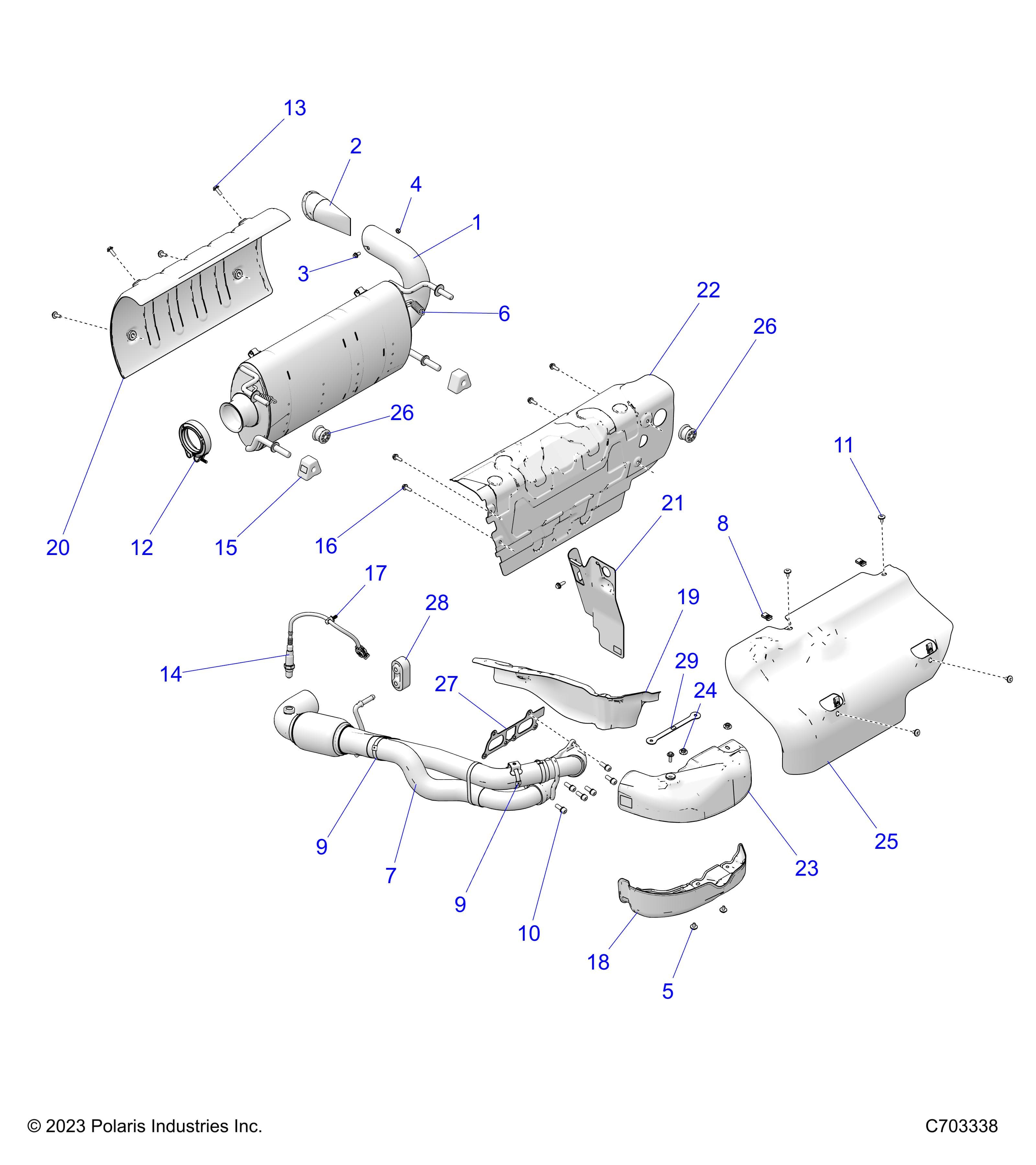 2026 RZR XP 1000 SPORT β ENGINE, EXHAUST SYSTEM - Z26NES99A4/B4/A6/B6 (C703338) diagram
