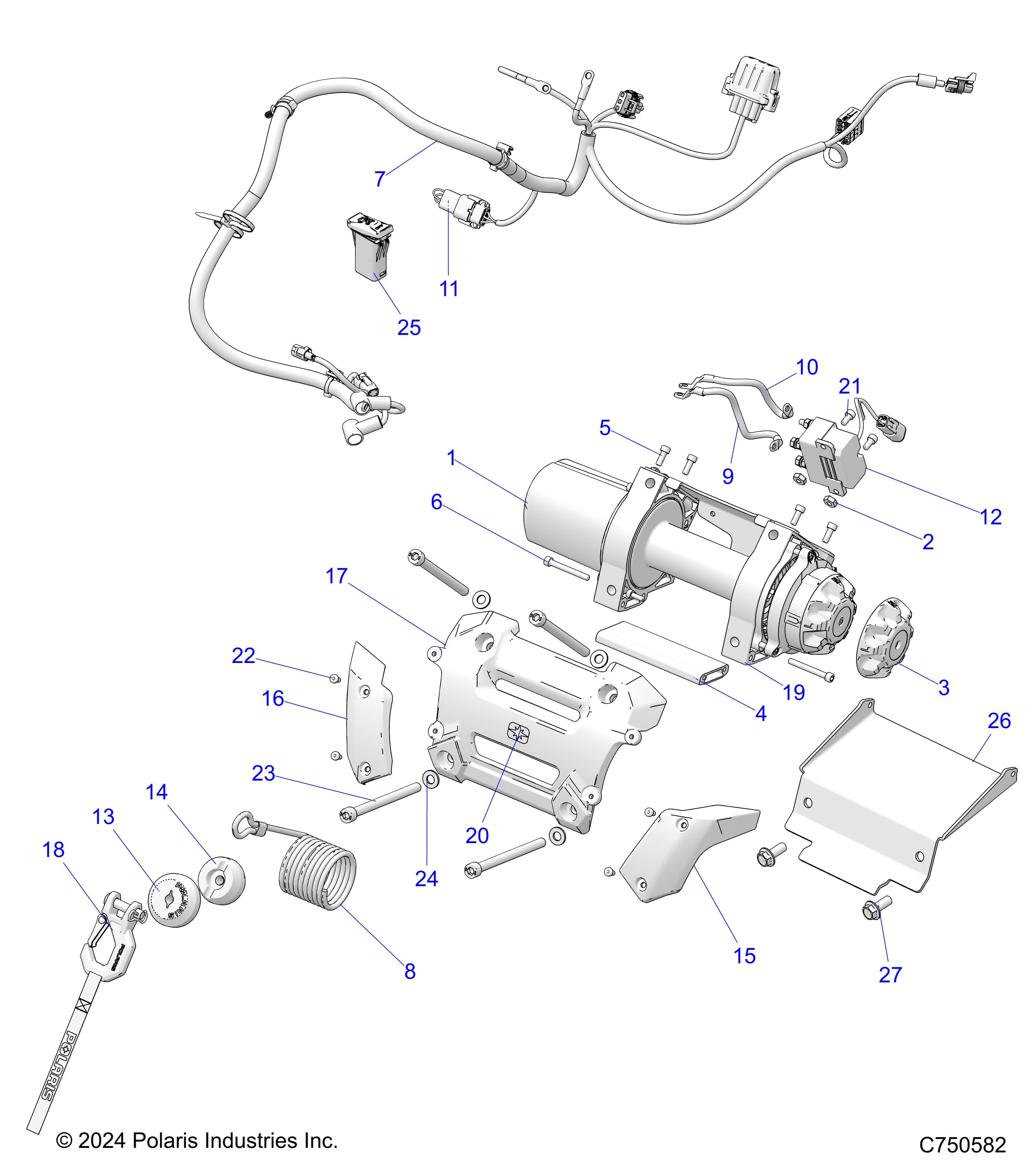 2026 RZR XP S 4 1000 SPORT β CHASSIS, WINCH - Z26NMX99A4/B4/A6/B6 (C750582) diagram
