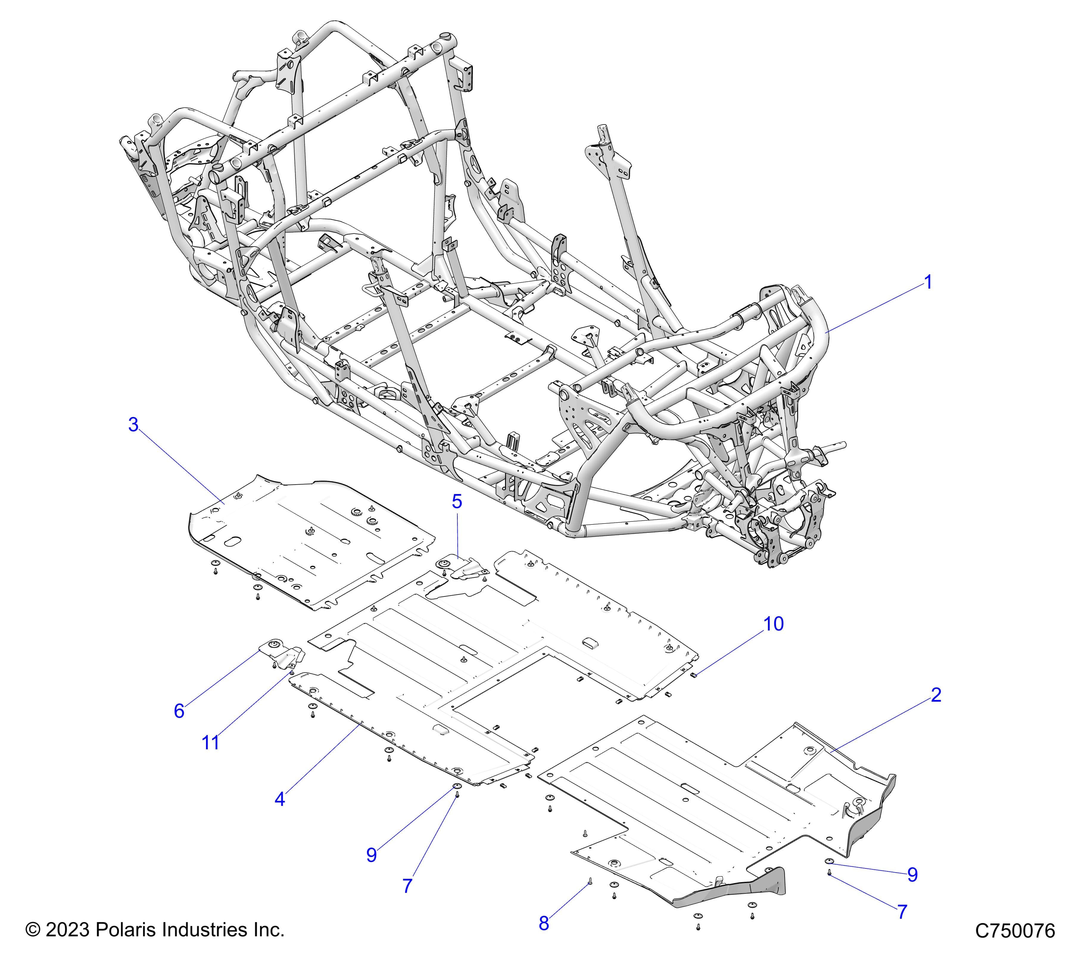 2026 RZR PRO R4 LE β CHASSIS, MAIN FRAME AND SKID PLATES - Z26R4P2KBL (C750076) diagram